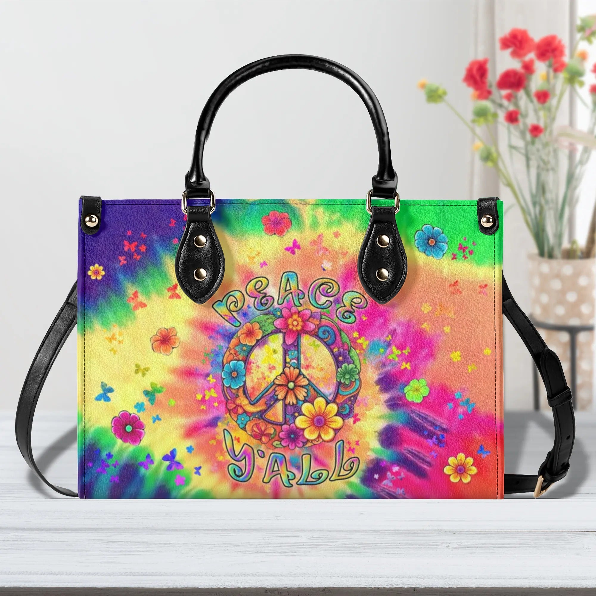 PEACE Y'ALL TIE DYE LEATHER HANDBAG - YHLN0508244