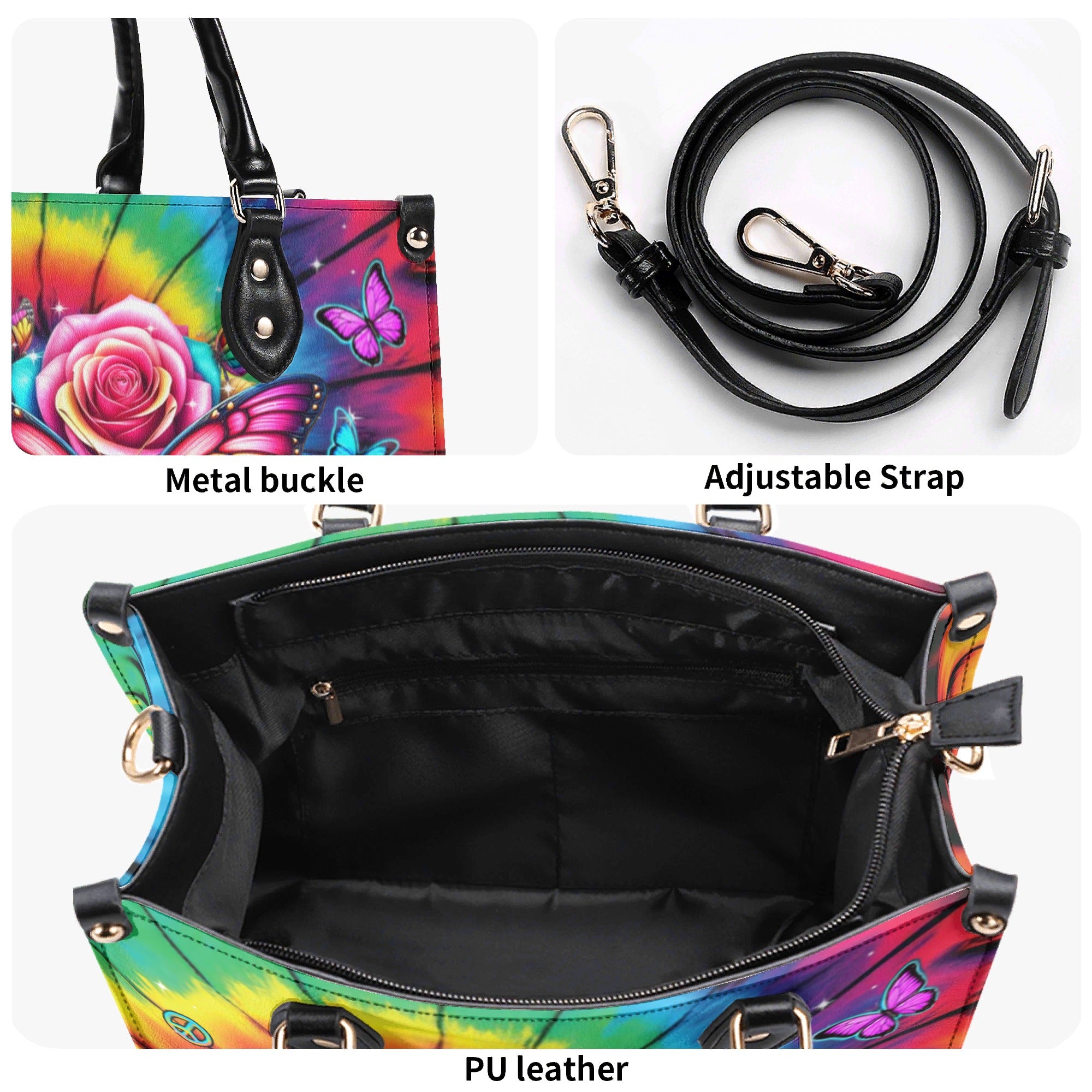 COLORFUL HIPPIE BUTTERFLY LEATHER HANDBAG - YHDU2612244