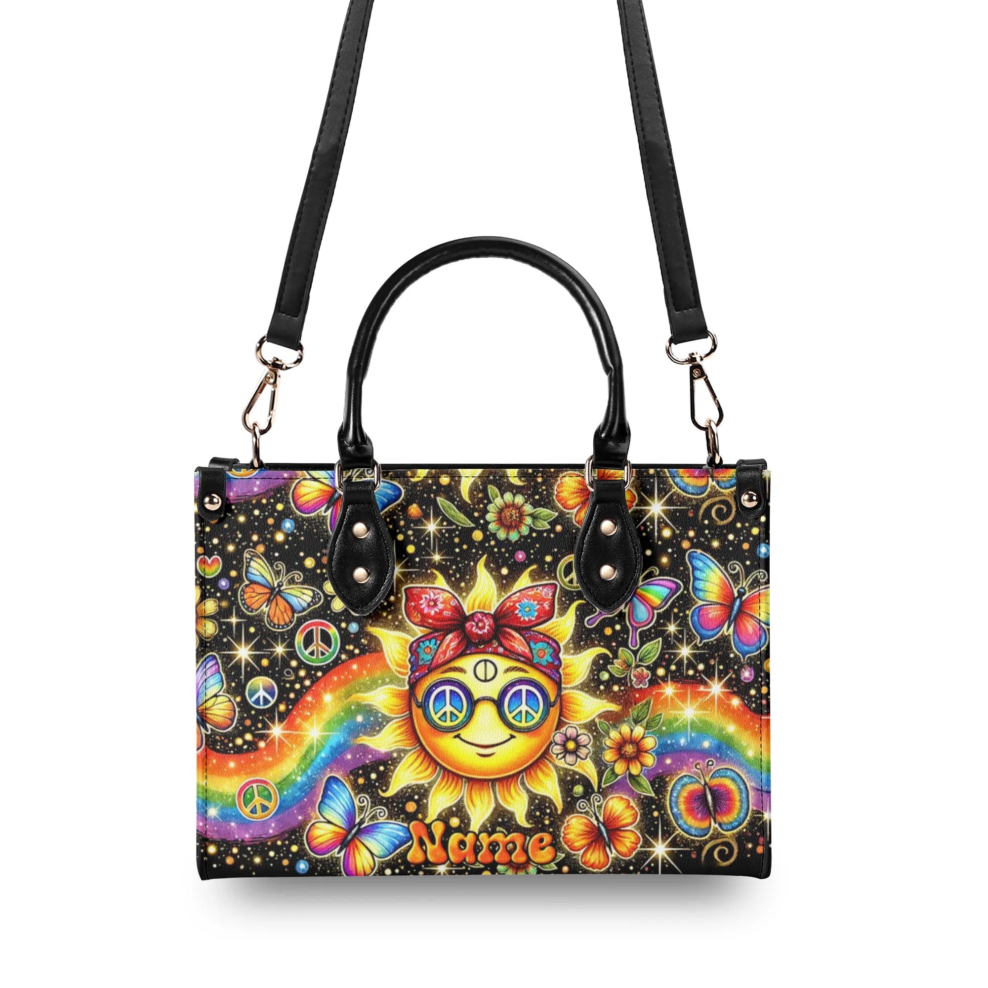 HIPPIE SUN AND RAINBOW LEATHER HAND BAG - TYTM2006242