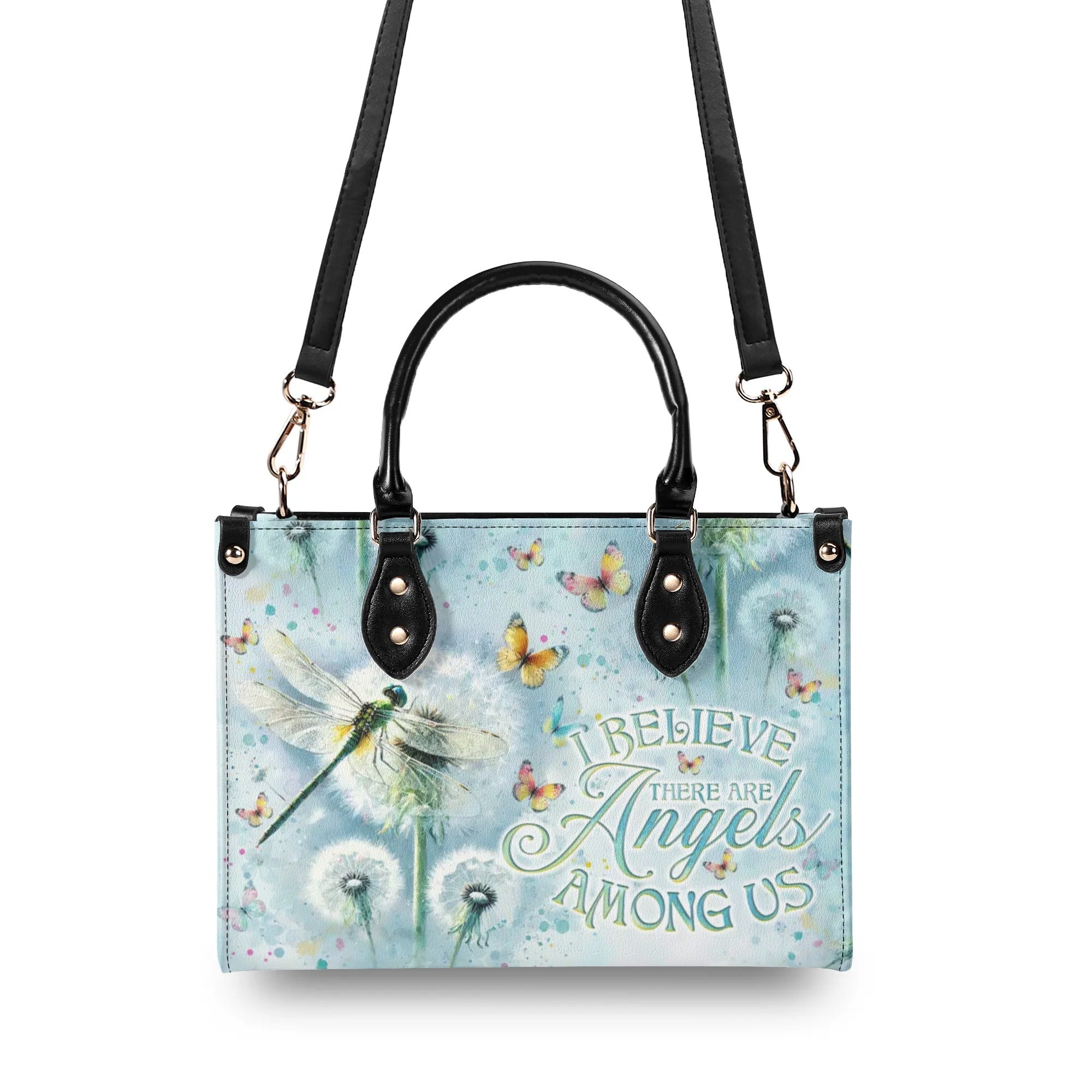 I BELIEVE THERE ARE ANGELS AMONG US DRAGONFLY LEATHER HANDBAG - TLNO0908244