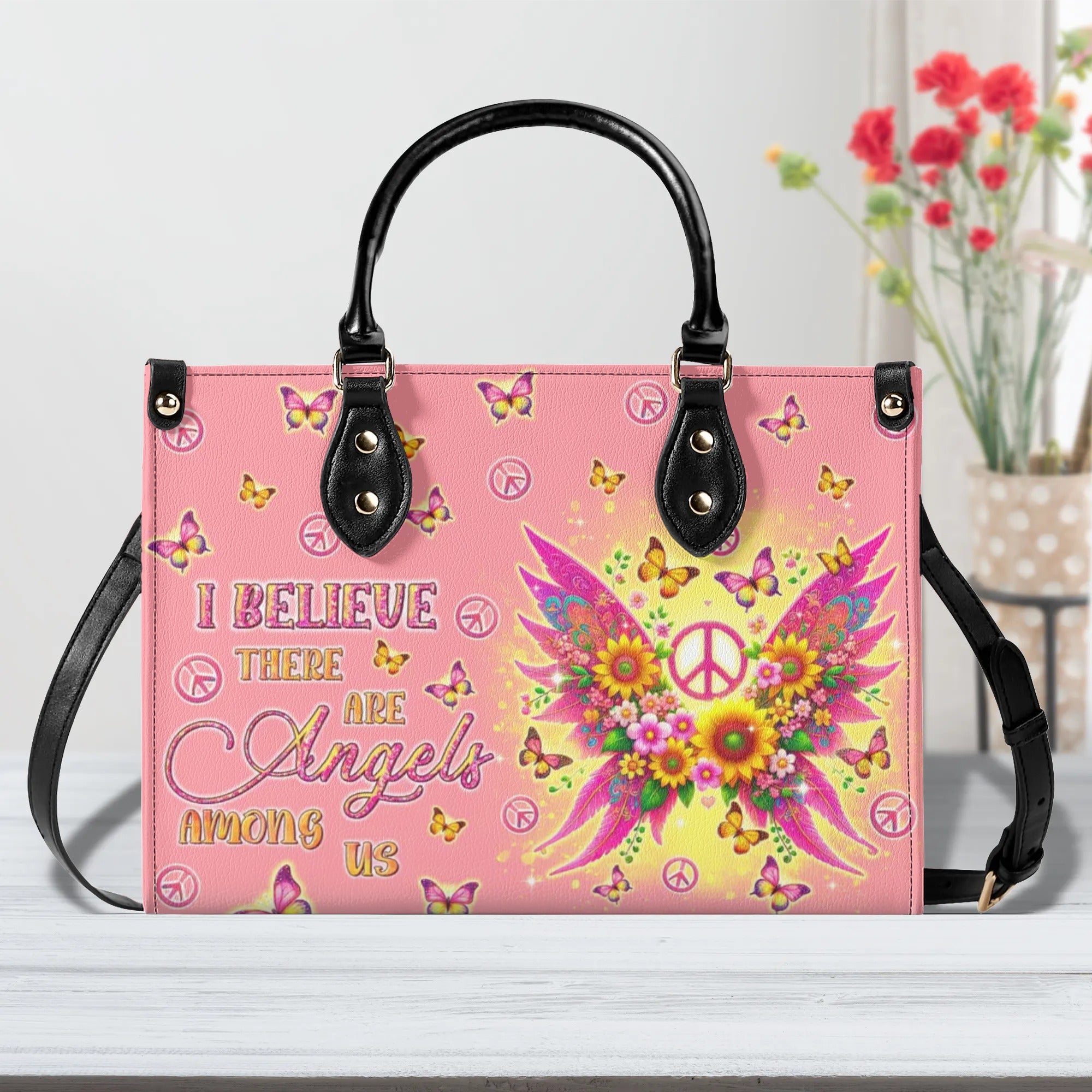 I BELIEVE THERE ARE ANGELS AMONG US WINGS LEATHER HANDBAG - TLTR0409245