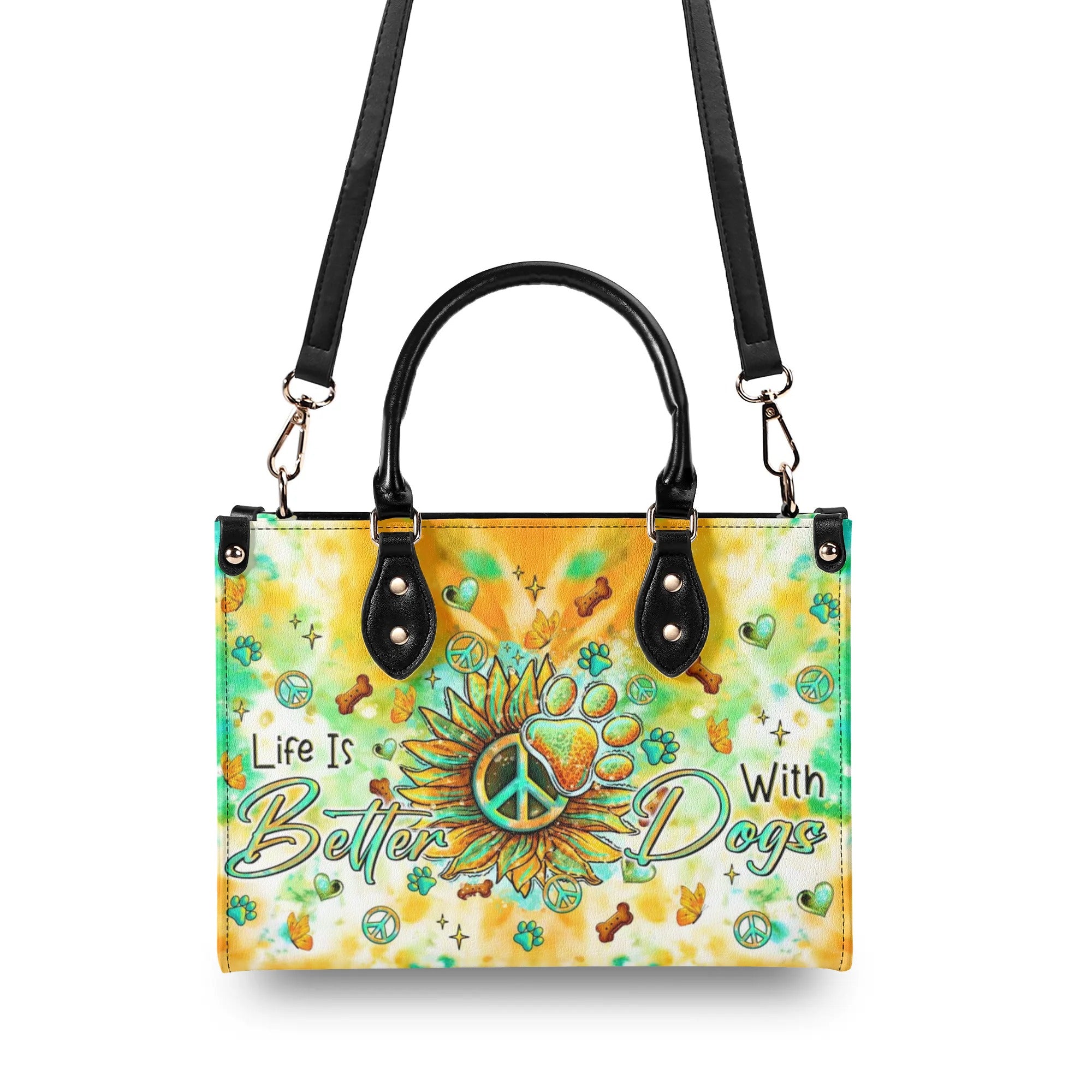 LIFE IS BETTER WITH DOGS SUNFLOWER LEATHER HANDBAG - TLTR2106245