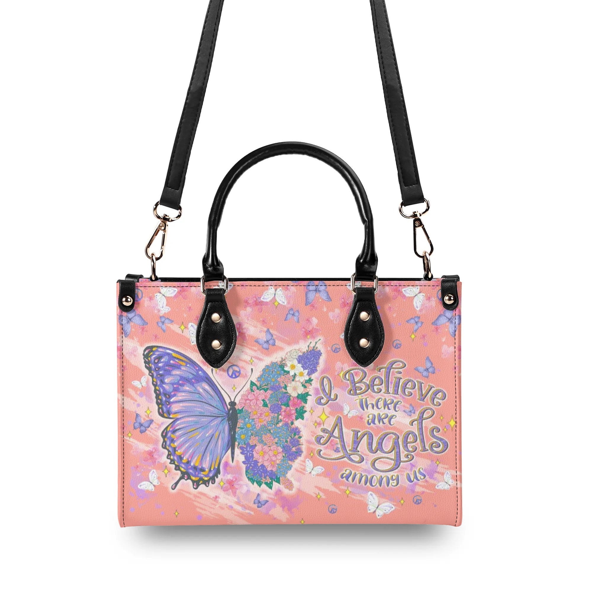 I BELIEVE THERE ARE ANGELS AMONG US BUTTERFLY LEATHER HANDBAG - TLTW1709243