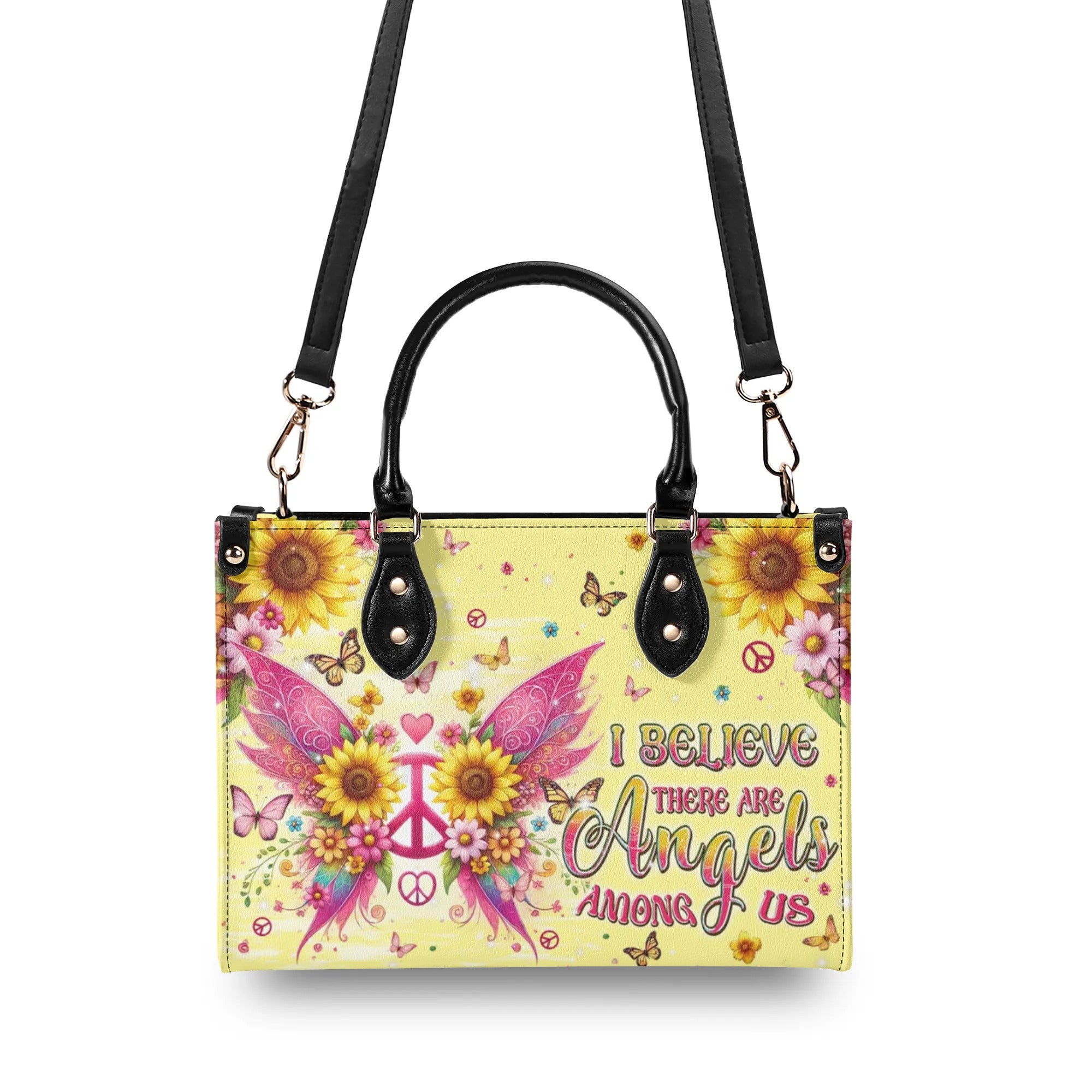 I BELIEVE THERE ARE ANGELS AMONG US WINGS LEATHER HANDBAG - TLPQ1409242