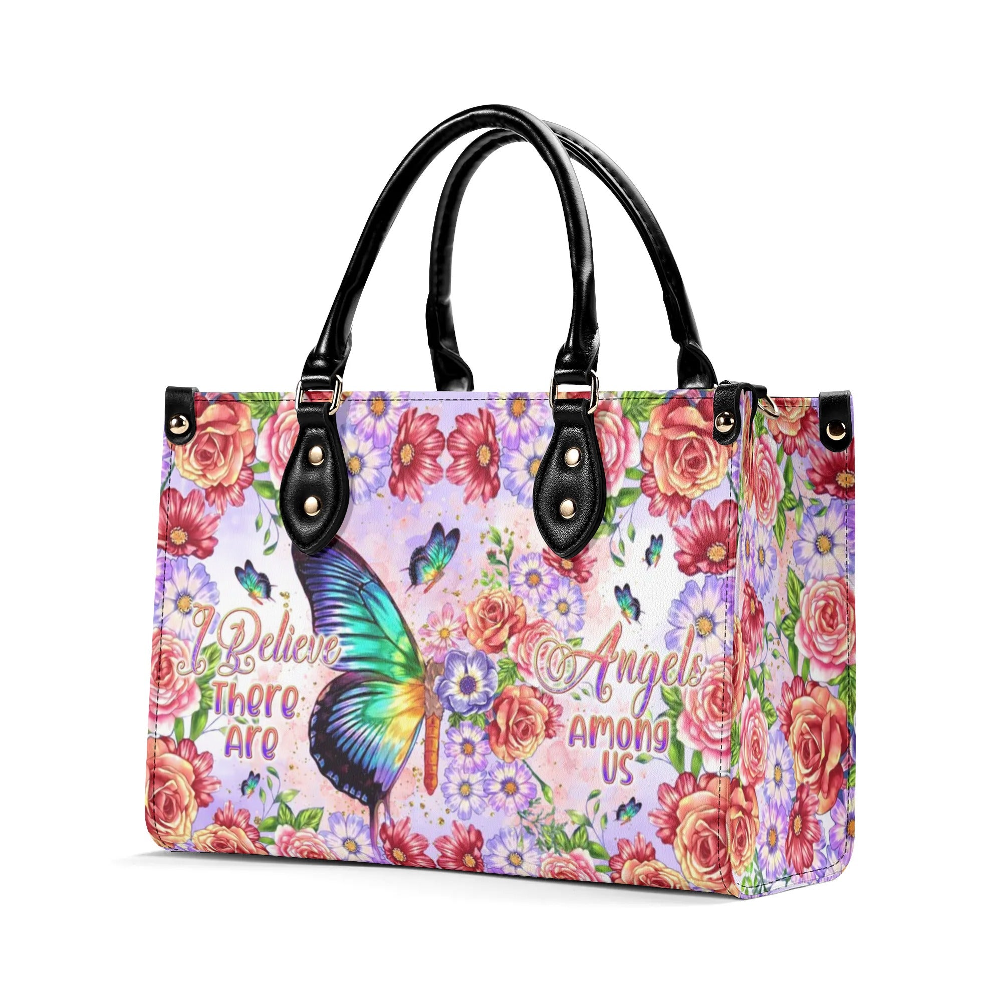 I BELIEVE THERE ARE ANGELS AMONG US BUTTERFLY LEATHER HANDBAG - TLNT1908243