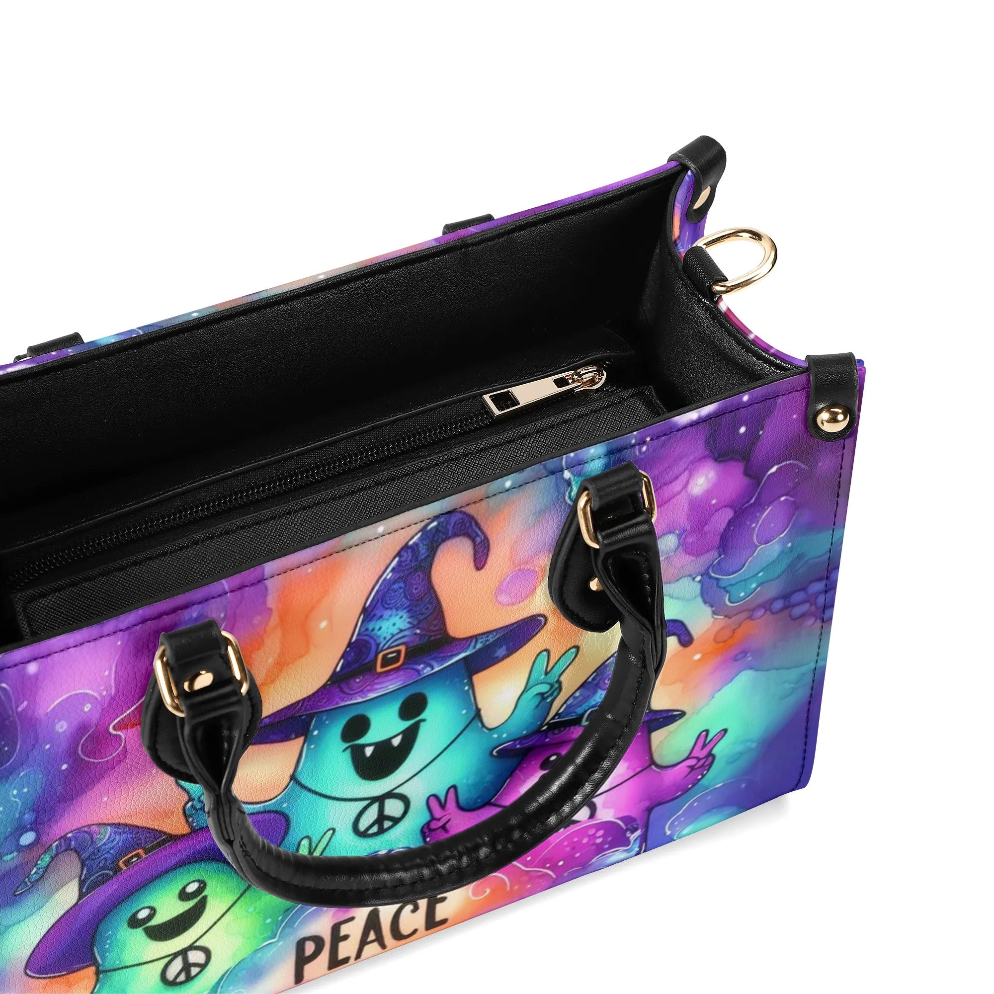 PEACE CUTE GHOST HALLOWEEN LEATHER HANDBAG - YHHN0808244