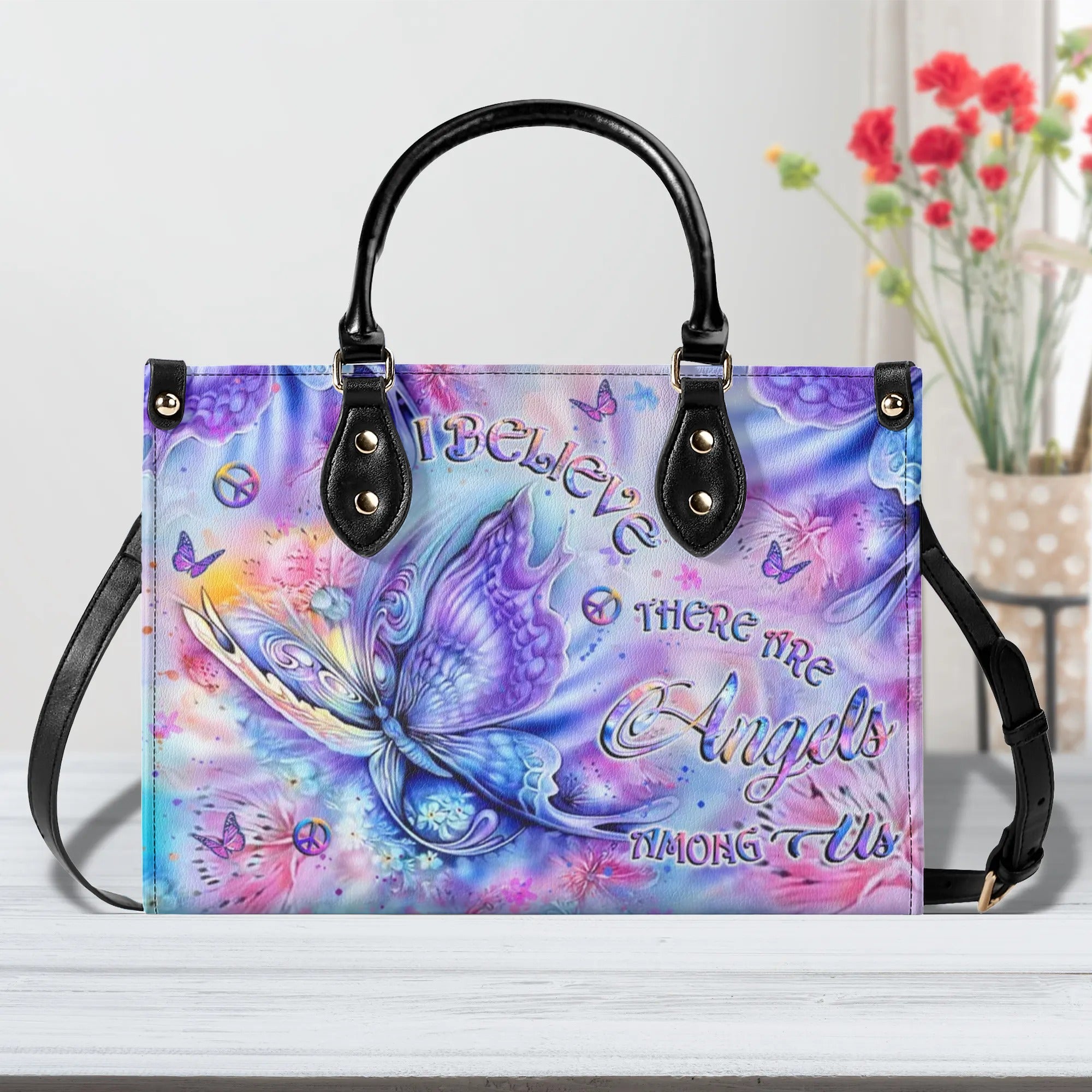 I BELIEVE THERE ARE ANGELS AMONG US LEATHER HANDBAG - YHLT1909244