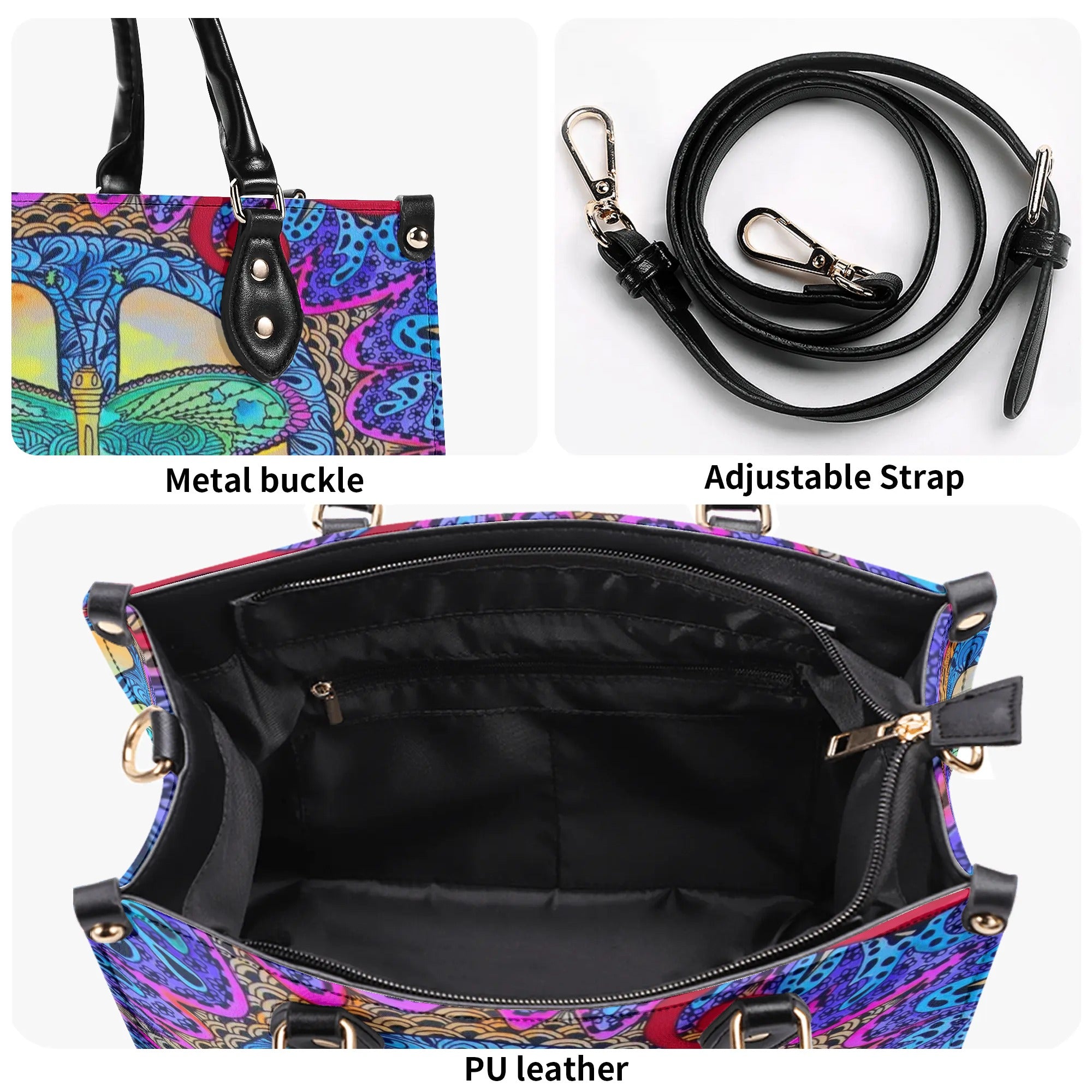 HIPPIE PSYCHEDELIC DRAGONFLY LEATHER HANDBAG - YHLT2309244