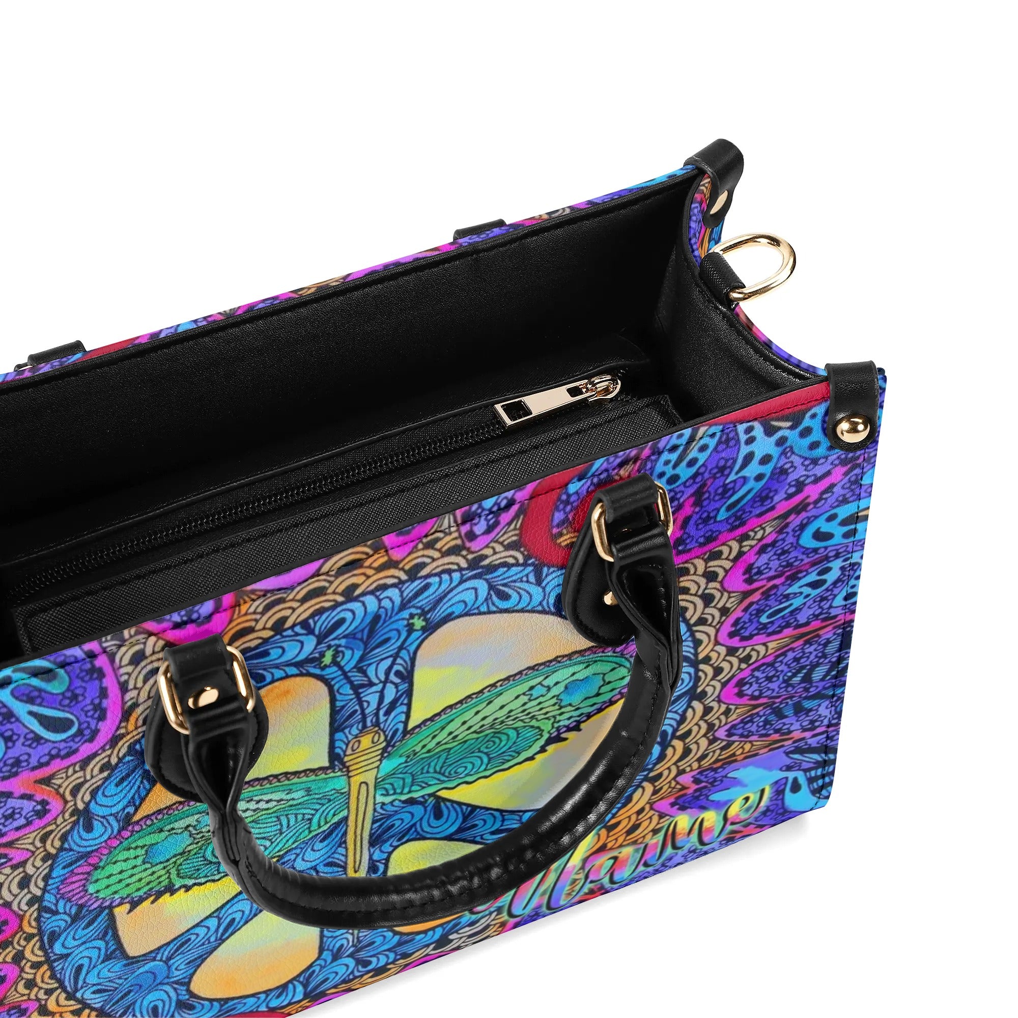 HIPPIE PSYCHEDELIC DRAGONFLY LEATHER HANDBAG - YHLT2309244