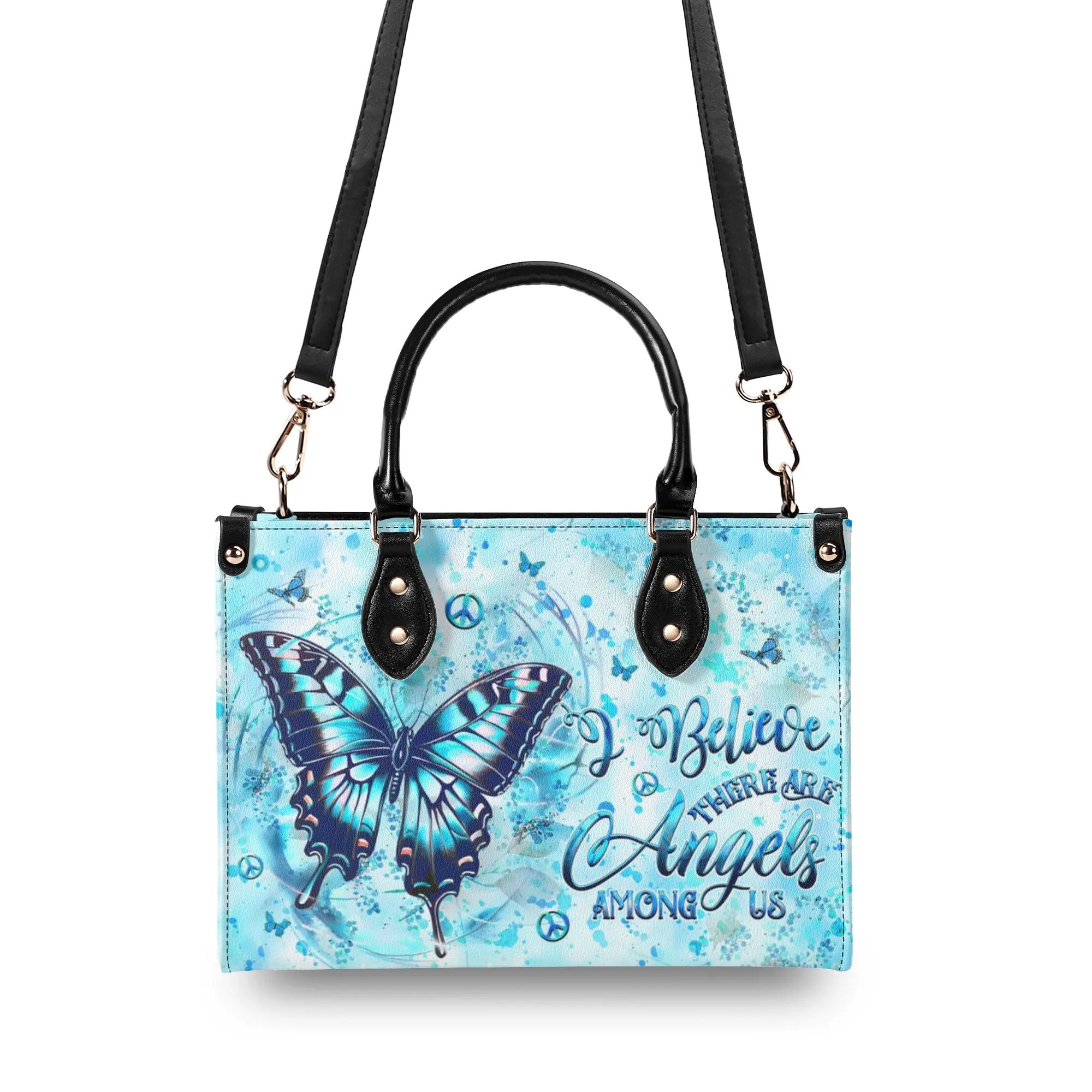 I BELIEVE THERE ARE ANGELS AMONG US BUTTERFLY LEATHER HANDBAG - YHHG1908244