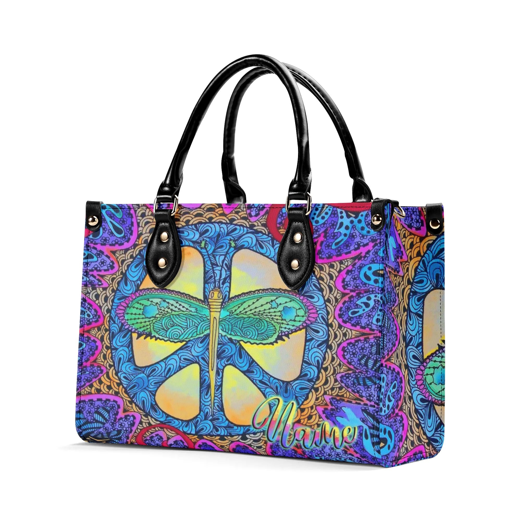 HIPPIE PSYCHEDELIC DRAGONFLY LEATHER HANDBAG - YHLT2309244