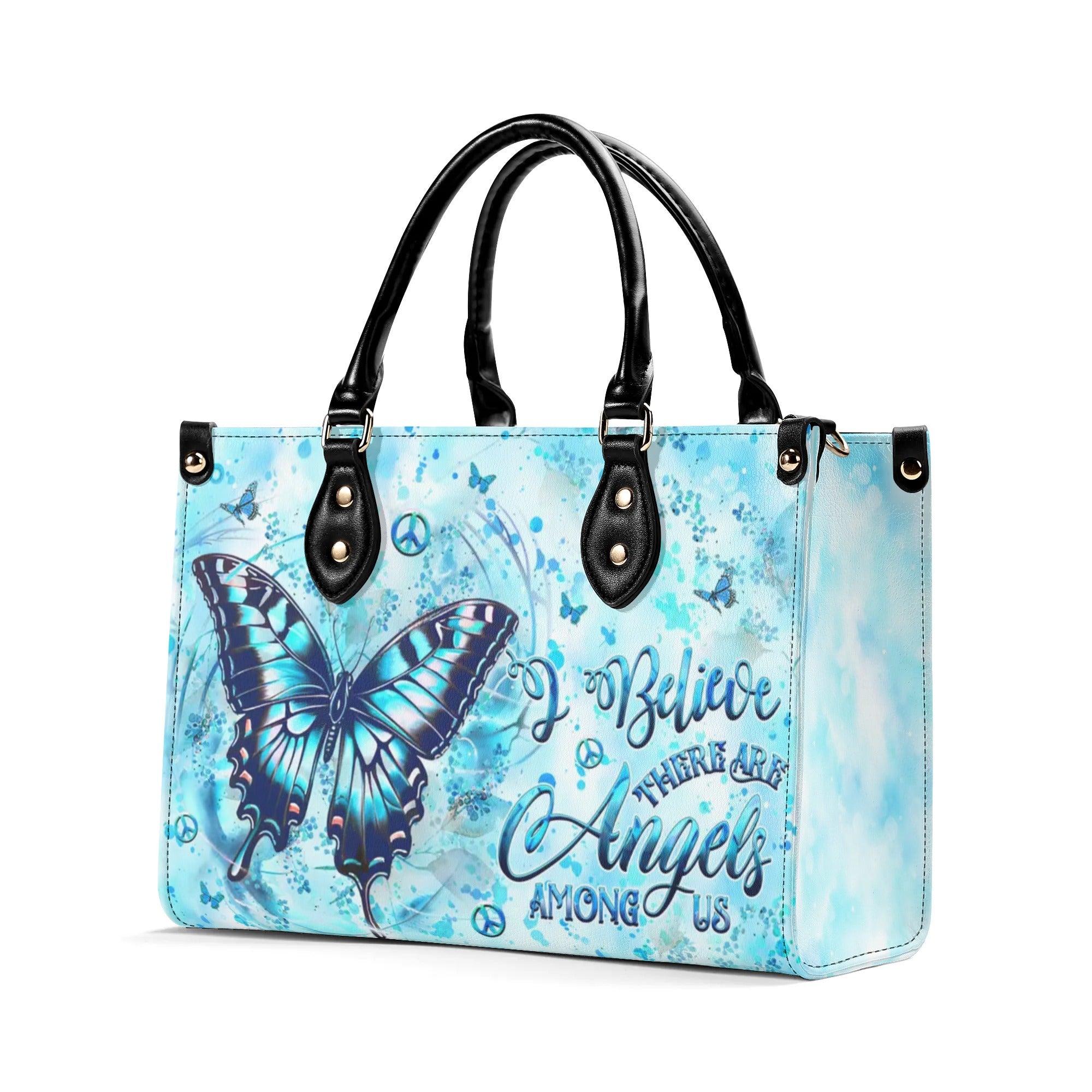 I BELIEVE THERE ARE ANGELS AMONG US BUTTERFLY LEATHER HANDBAG - YHHG1908244