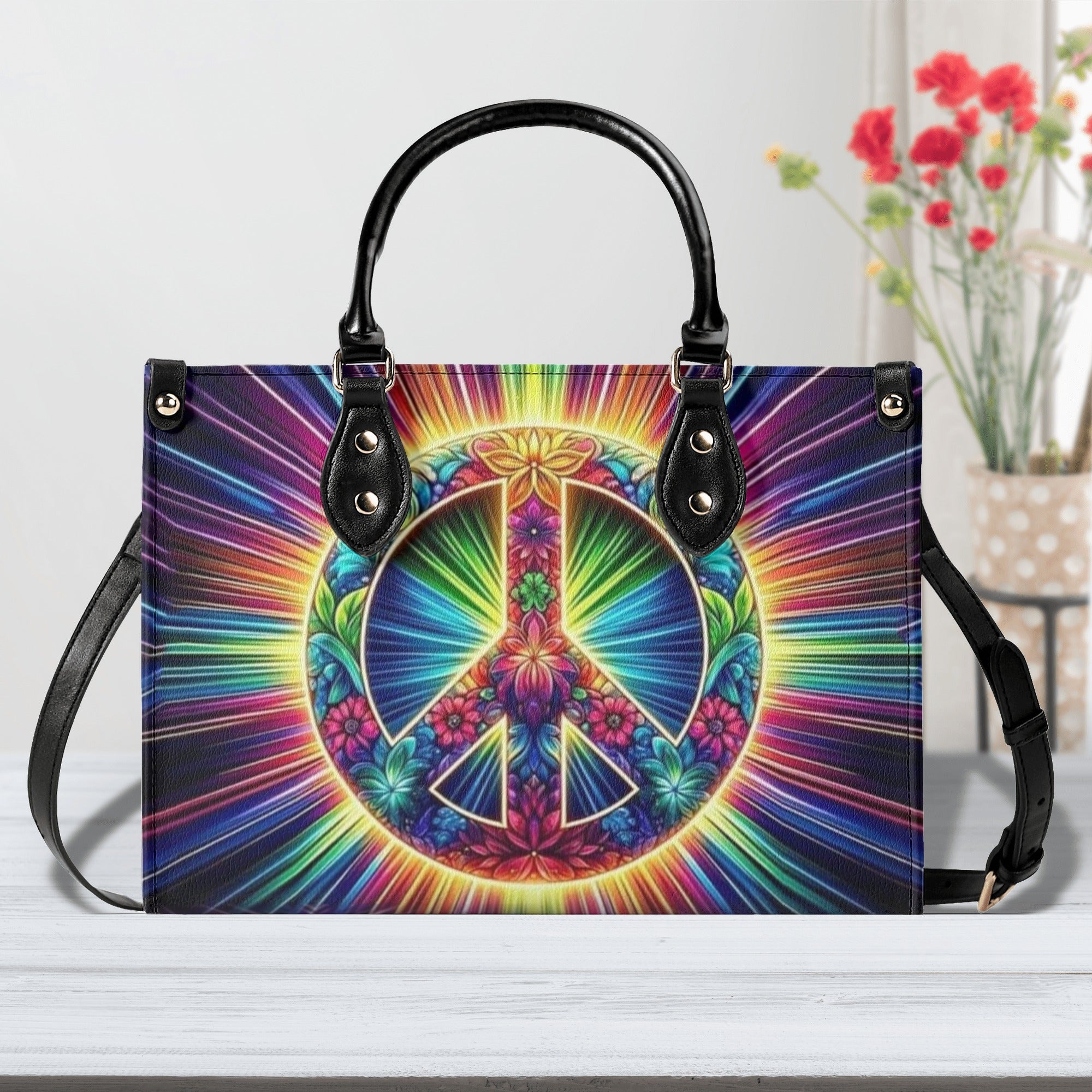 COLORFUL PEACE SYMBOL LEATHER HANDBAG - YHHN3012244