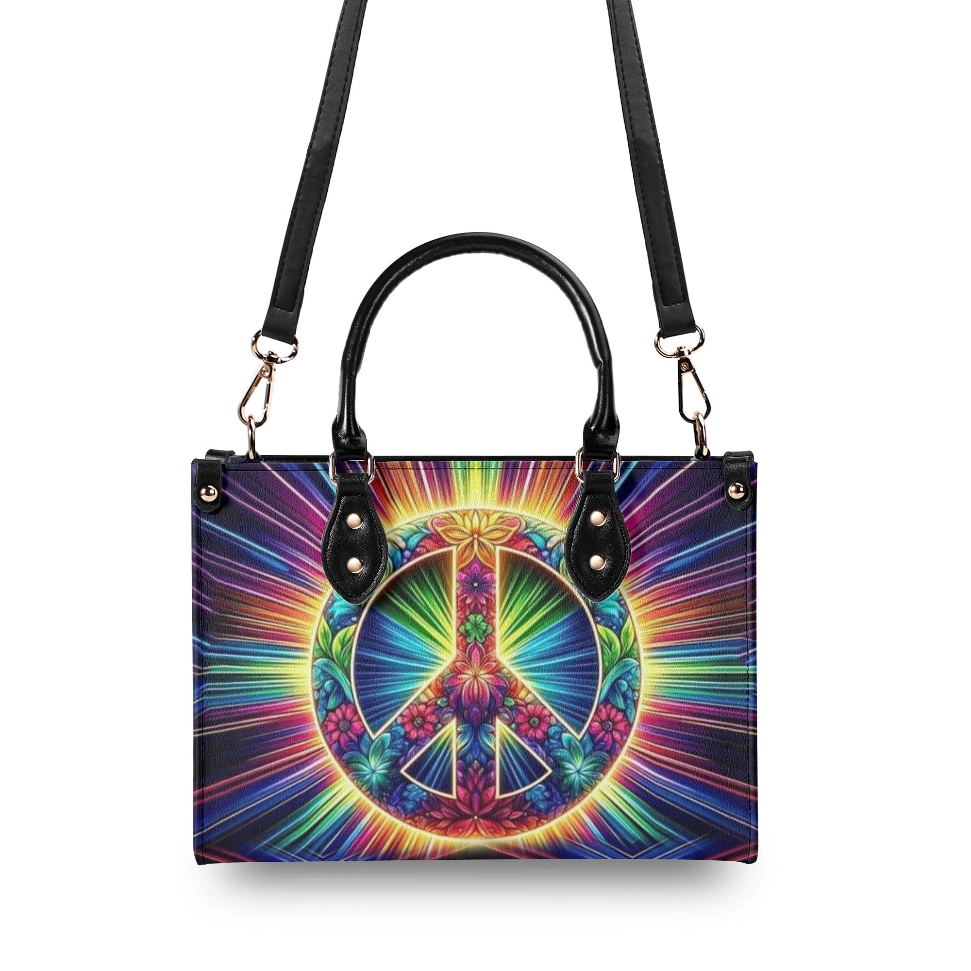 COLORFUL PEACE SYMBOL LEATHER HANDBAG - YHHN3012244