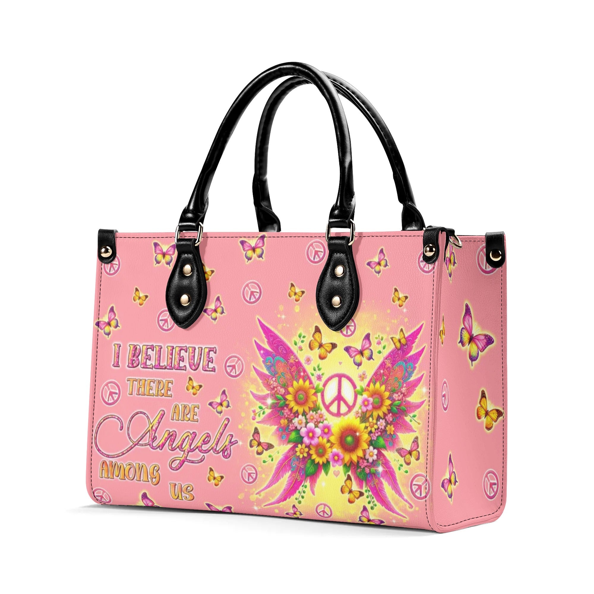 I BELIEVE THERE ARE ANGELS AMONG US WINGS LEATHER HANDBAG - TLTR0409245