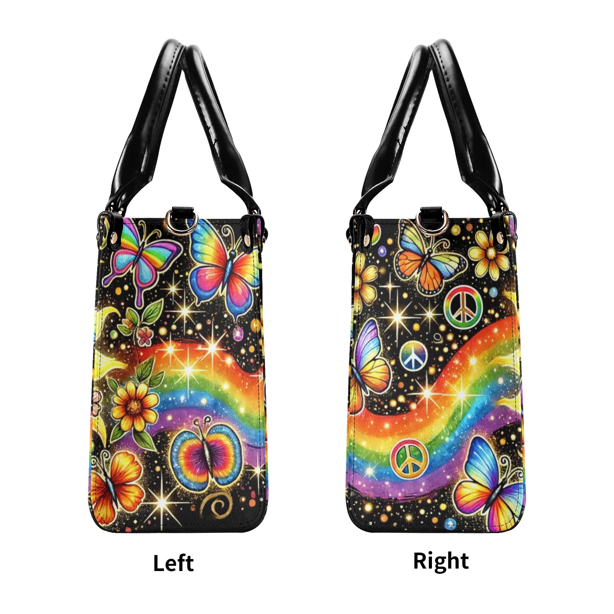 HIPPIE SUN AND RAINBOW LEATHER HAND BAG - TYTM2006242