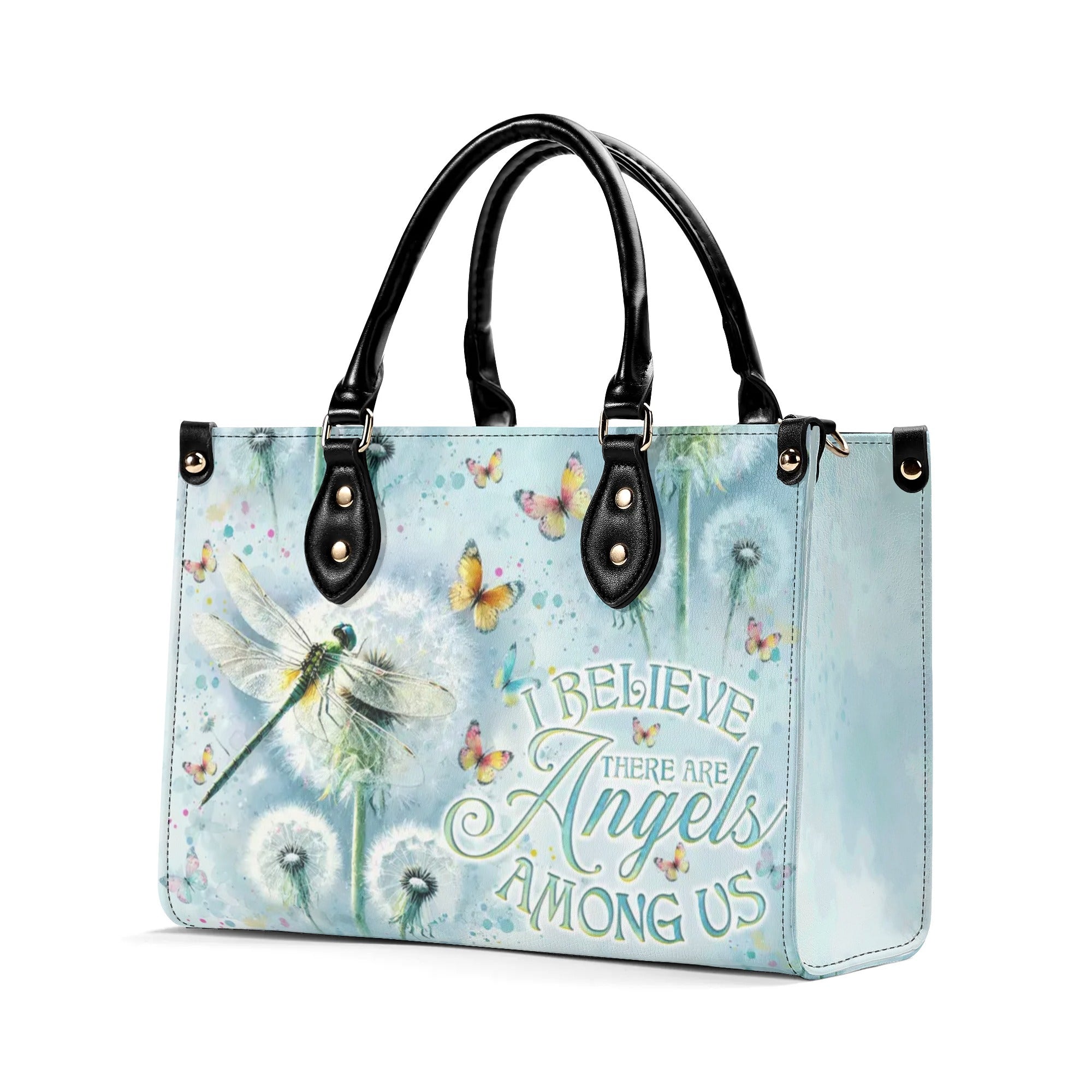 I BELIEVE THERE ARE ANGELS AMONG US DRAGONFLY LEATHER HANDBAG - TLNO0908244