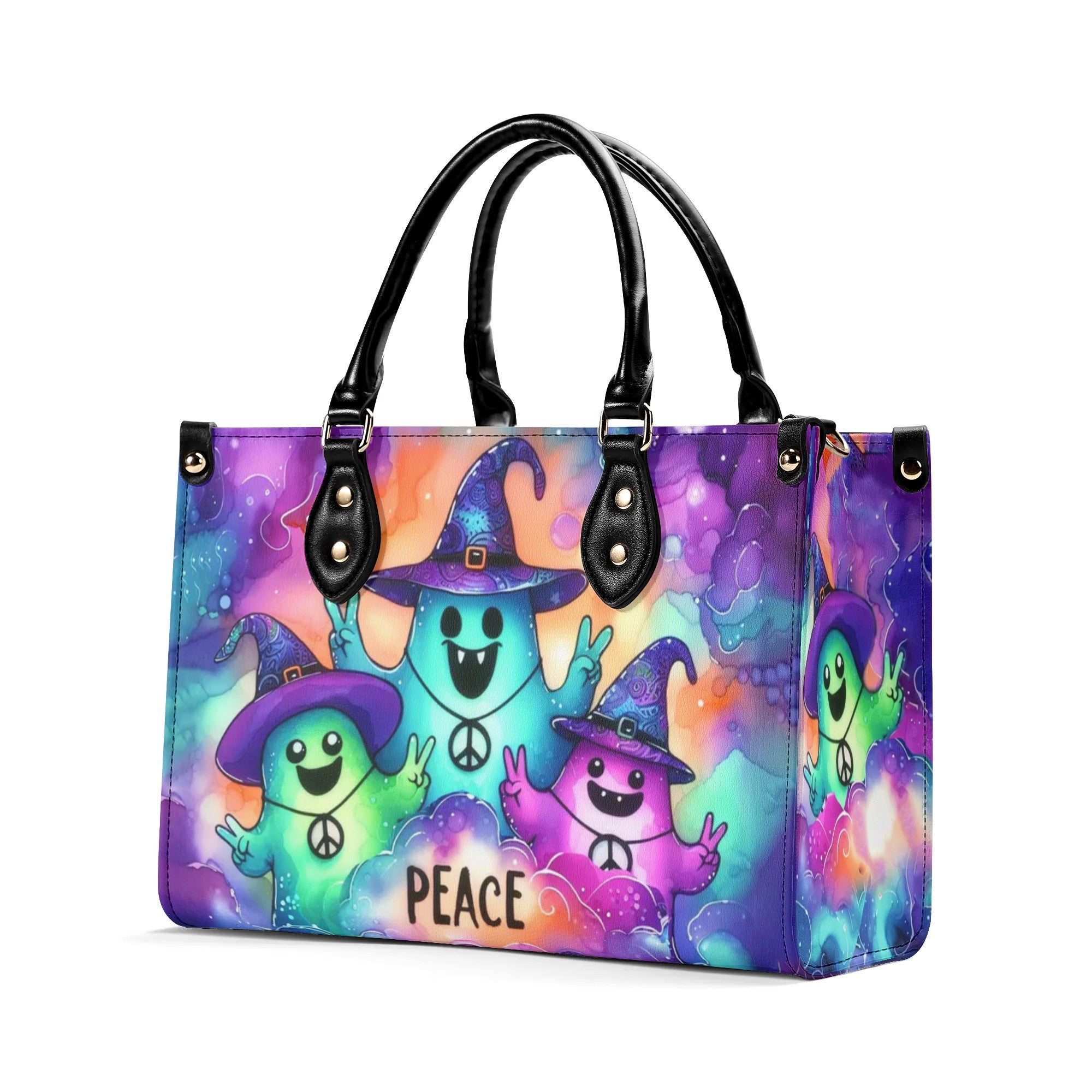 PEACE CUTE GHOST HALLOWEEN LEATHER HANDBAG - YHHN0808244