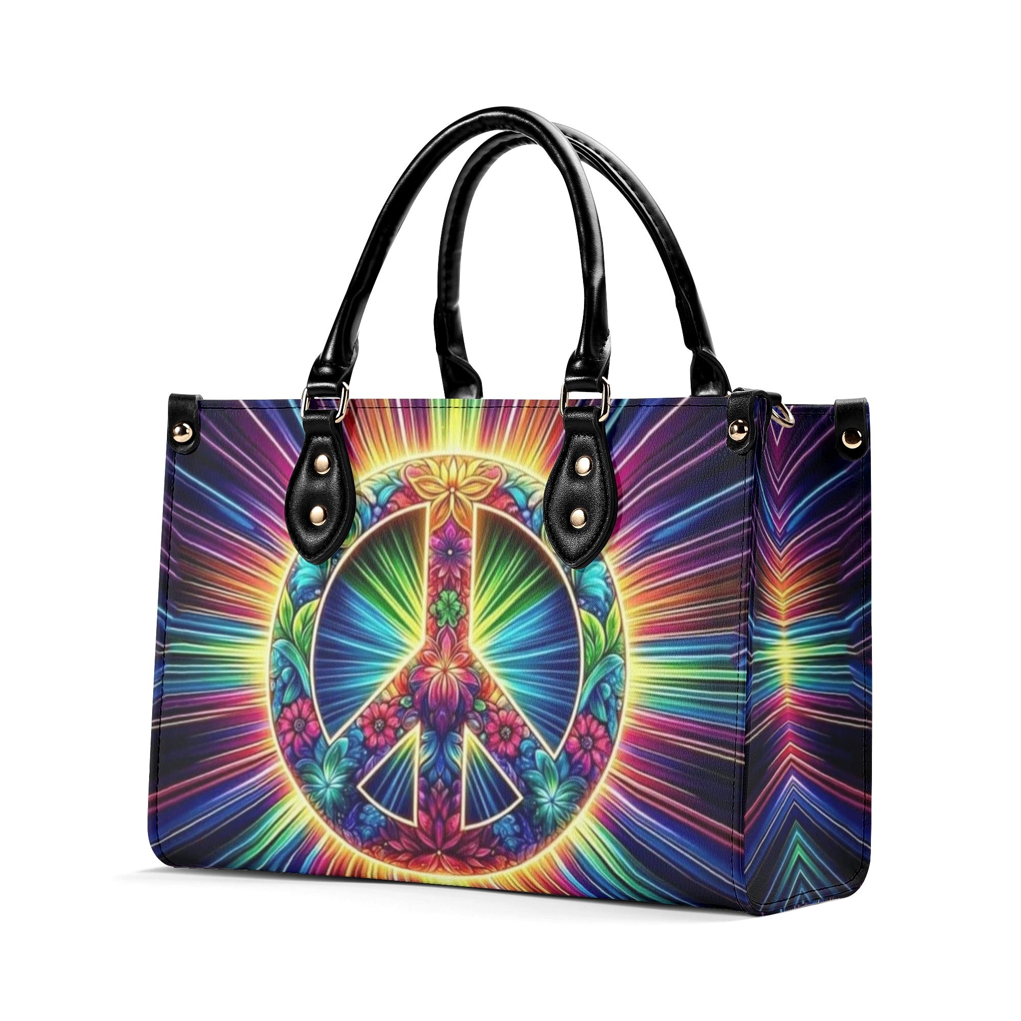 COLORFUL PEACE SYMBOL LEATHER HANDBAG - YHHN3012244