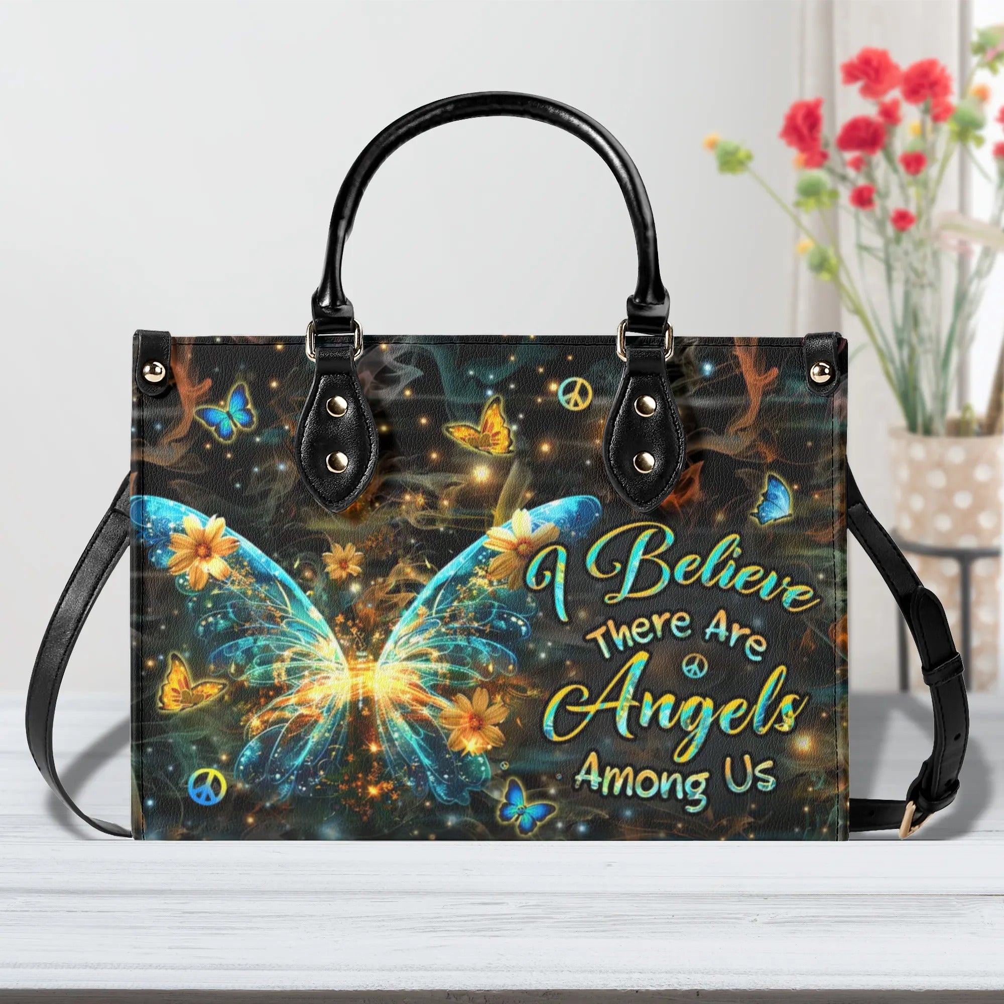 I BELIEVE THERE ARE ANGELS AMONG US LEATHER HANDBAG - YHHN2208241