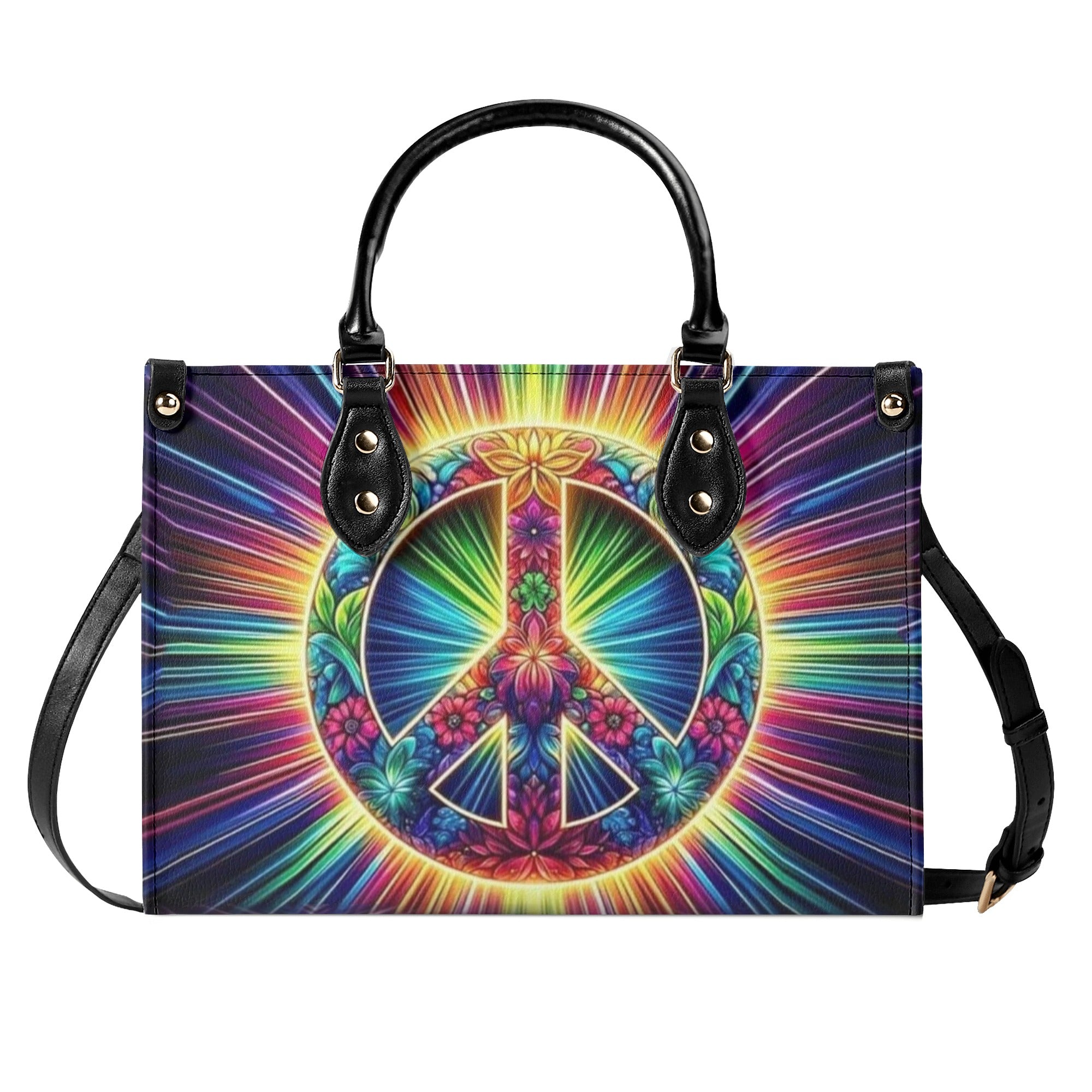 COLORFUL PEACE SYMBOL LEATHER HANDBAG - YHHN3012244