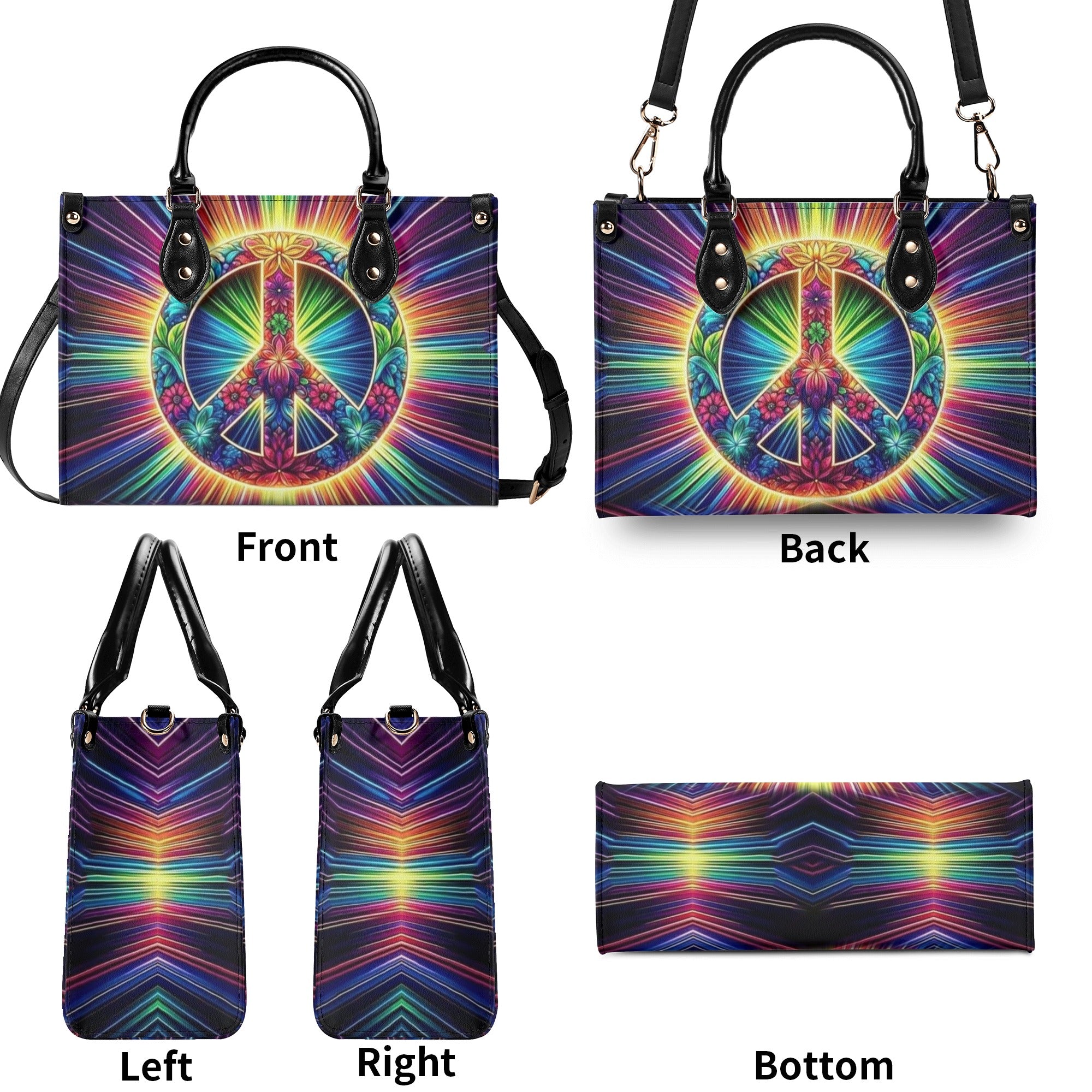 COLORFUL PEACE SYMBOL LEATHER HANDBAG - YHHN3012244