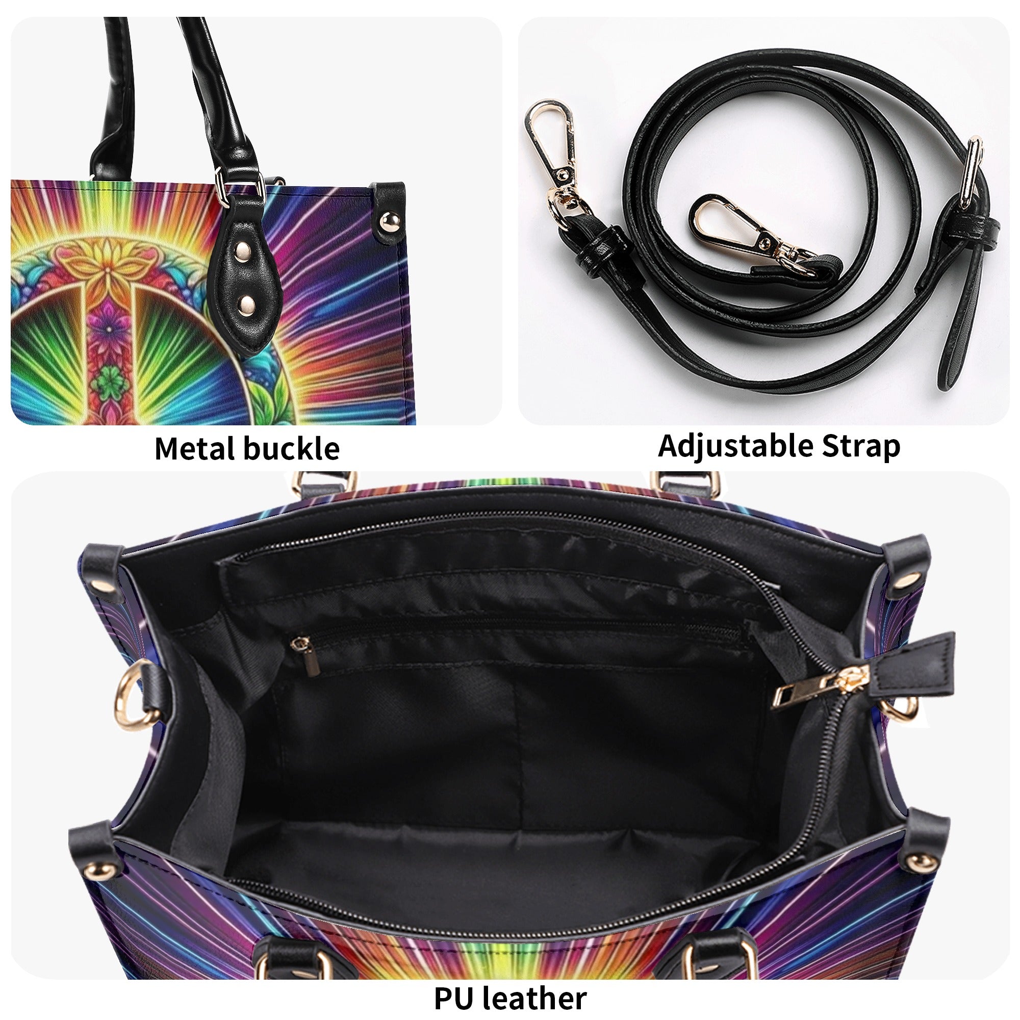 COLORFUL PEACE SYMBOL LEATHER HANDBAG - YHHN3012244