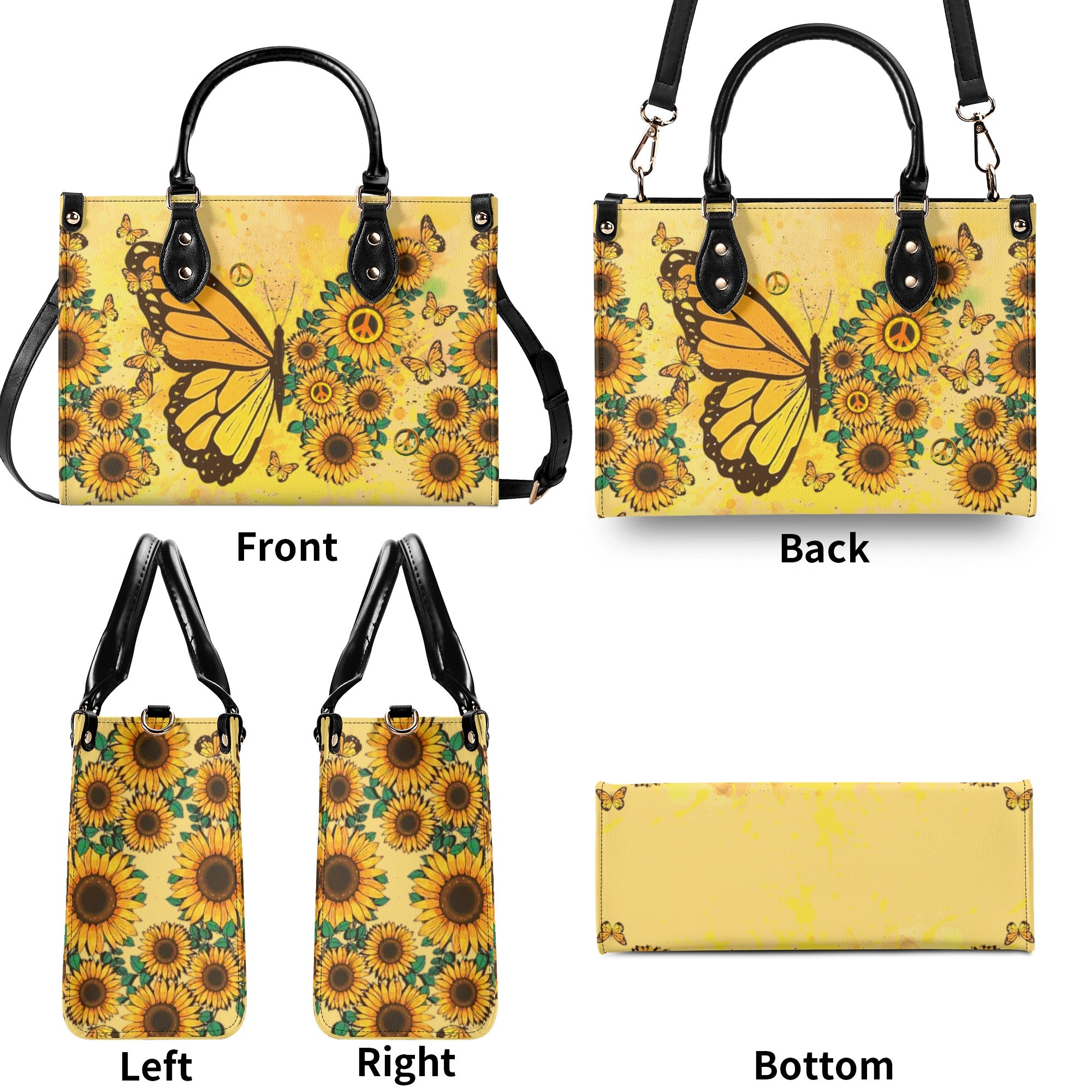 HIPPIE SUNFLOWER BUTTERFLY LEATHER HANDBAG - YHDU2510245