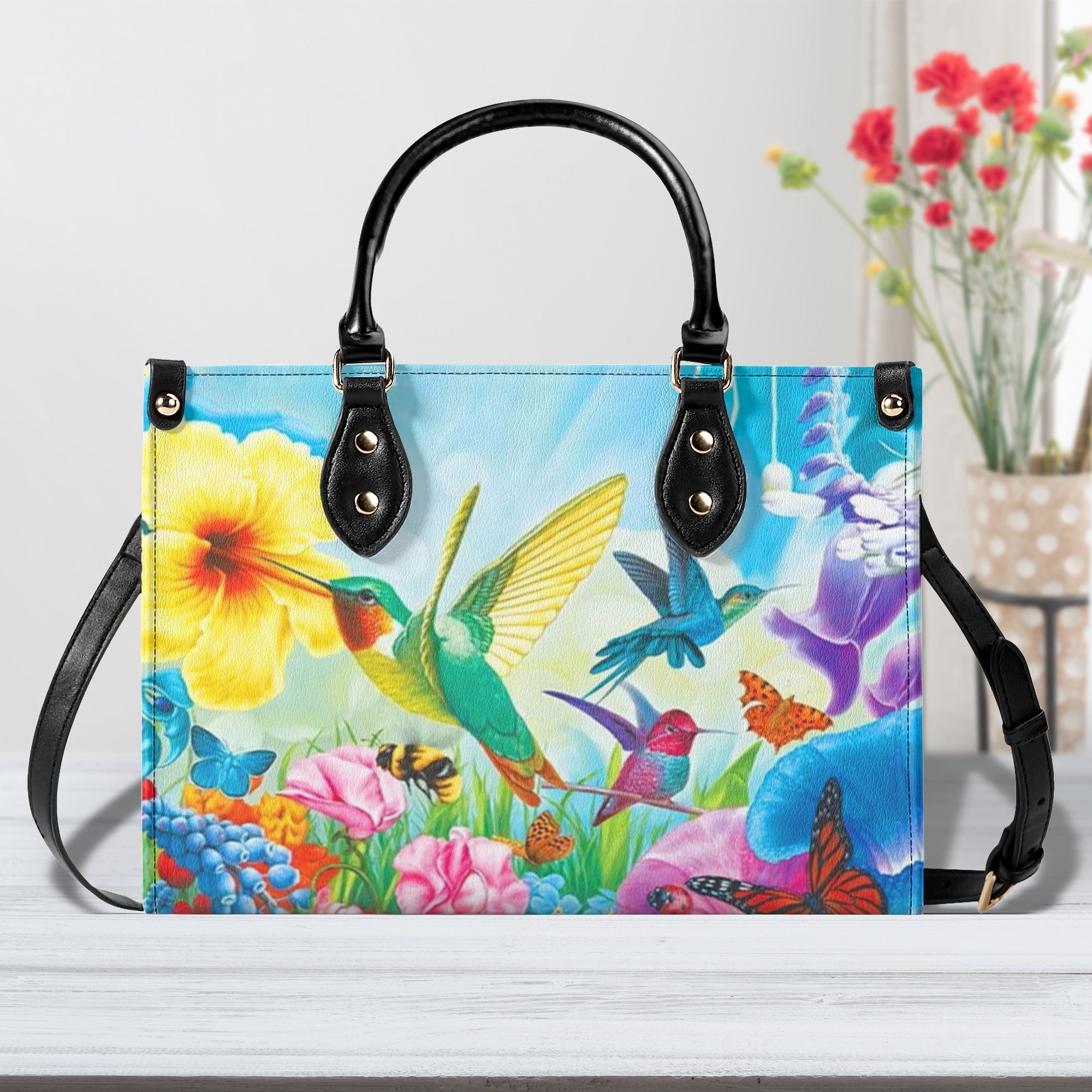 HUMMINGBIRD FLOWERS LEATHER HANDBAG - YHHN1810242