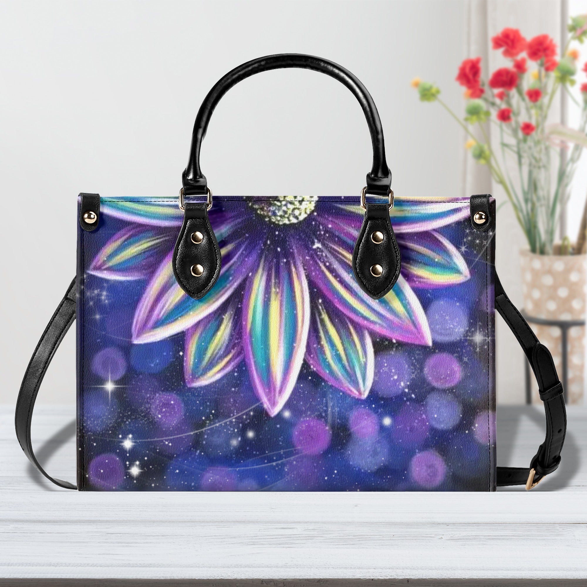 PAINTING HIPPIE FLOWER LEATHER HANDBAG - YHDU1411244