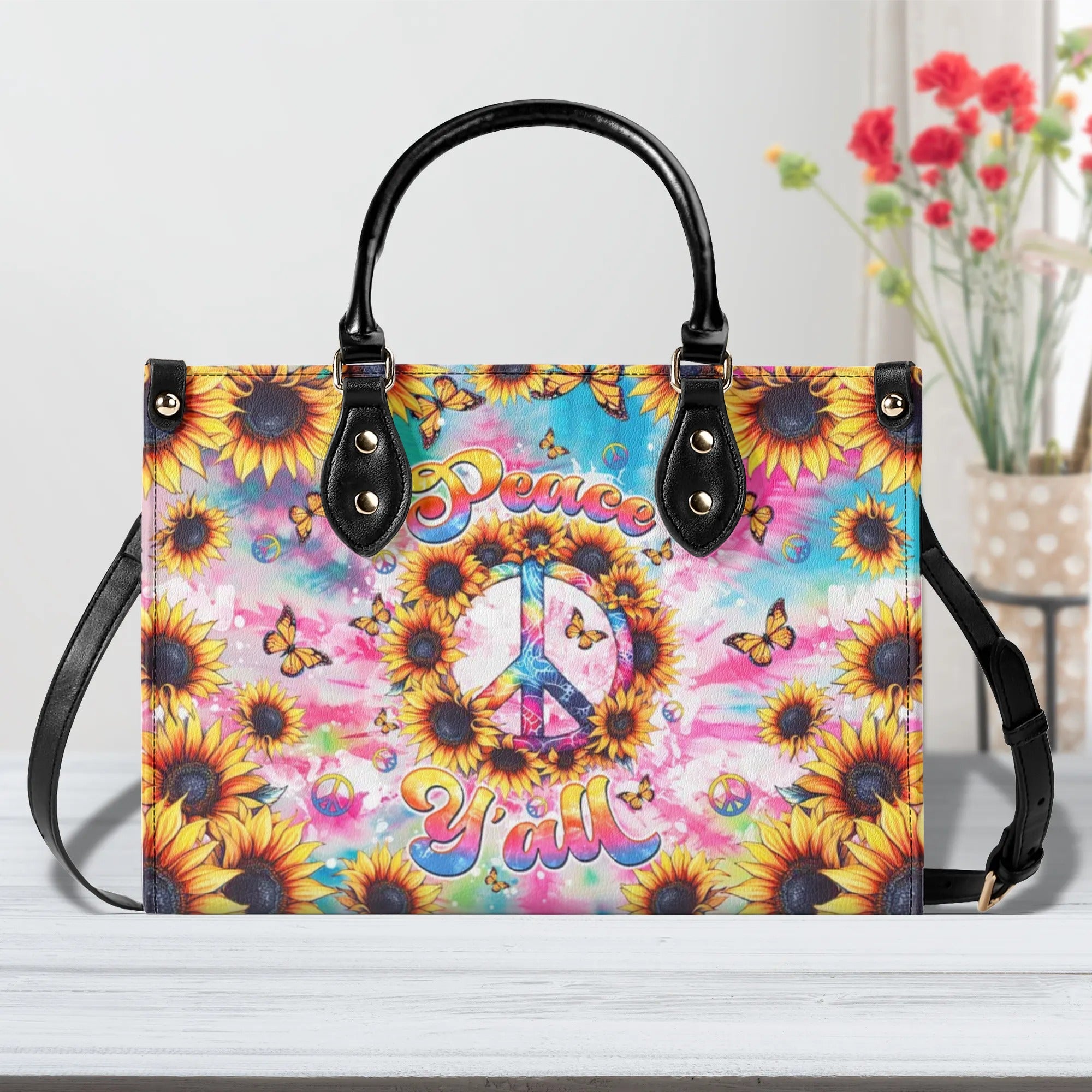 PEACE Y'ALL SUNFLOWER LEATHER HANDBAG - TLTW1109243