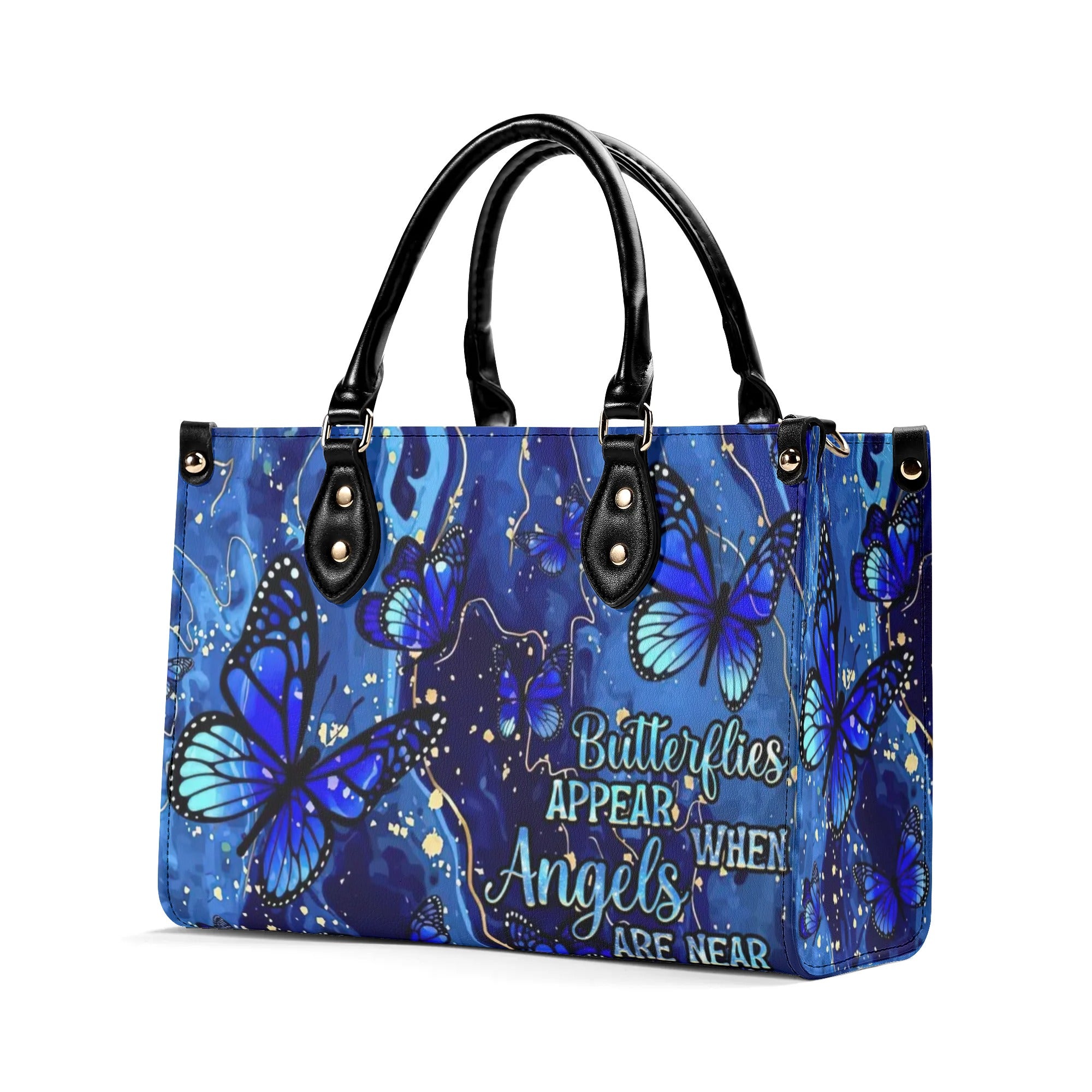 BUTTERFLIES APPEAR WHEN ANGELS ARE NEAR LEATHER HANDBAG - TLNZ2309245