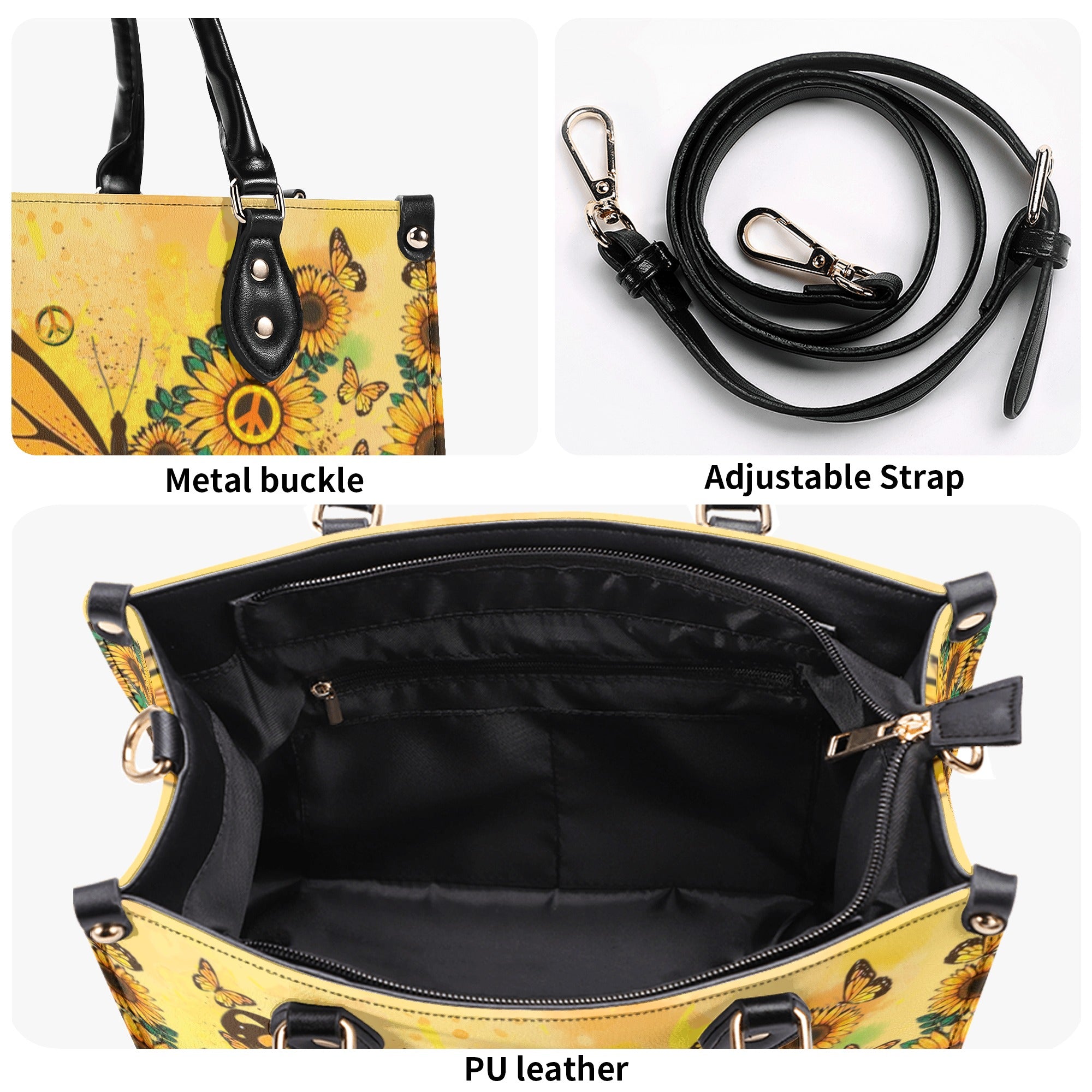 HIPPIE SUNFLOWER BUTTERFLY LEATHER HANDBAG - YHDU2510245