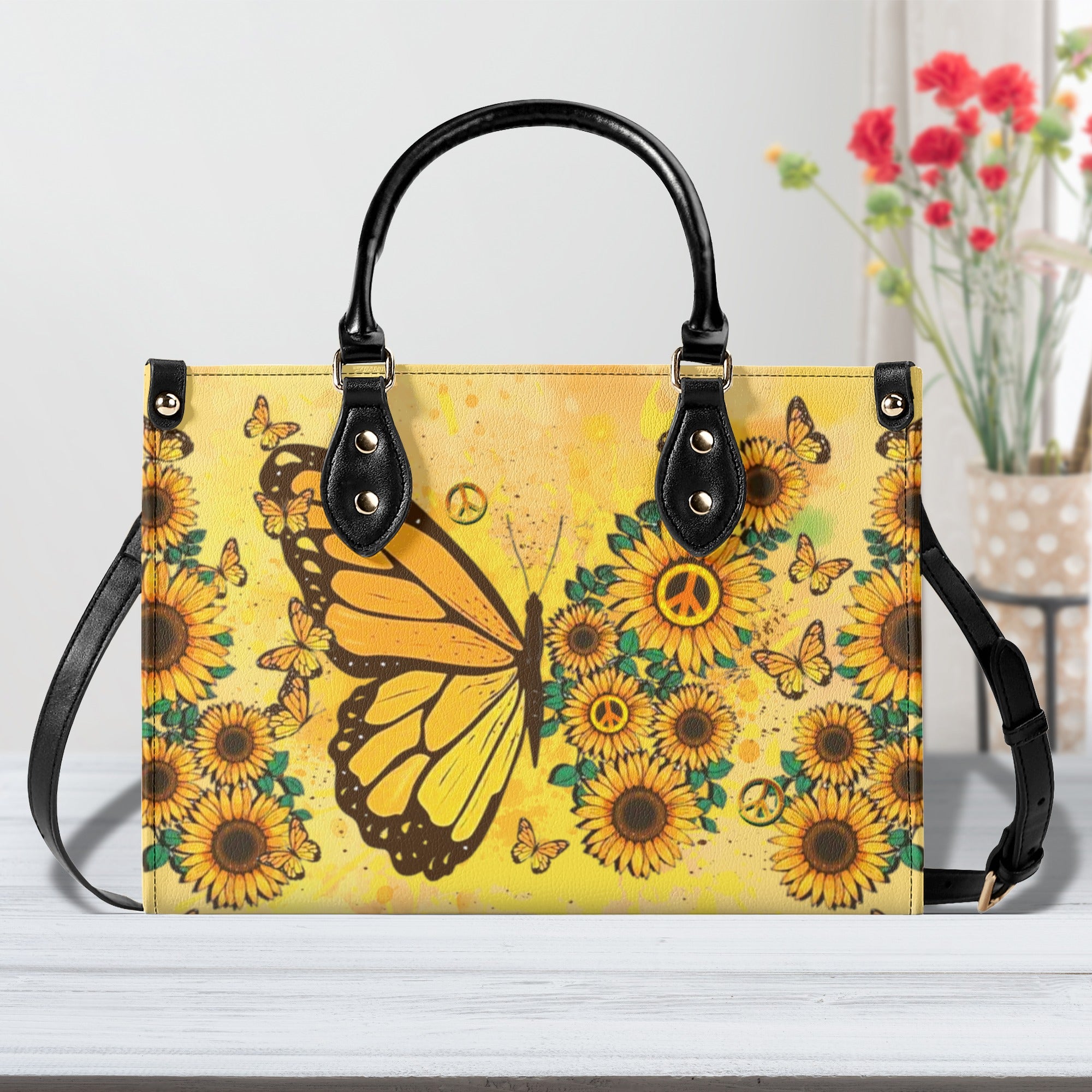 HIPPIE SUNFLOWER BUTTERFLY LEATHER HANDBAG - YHDU2510245