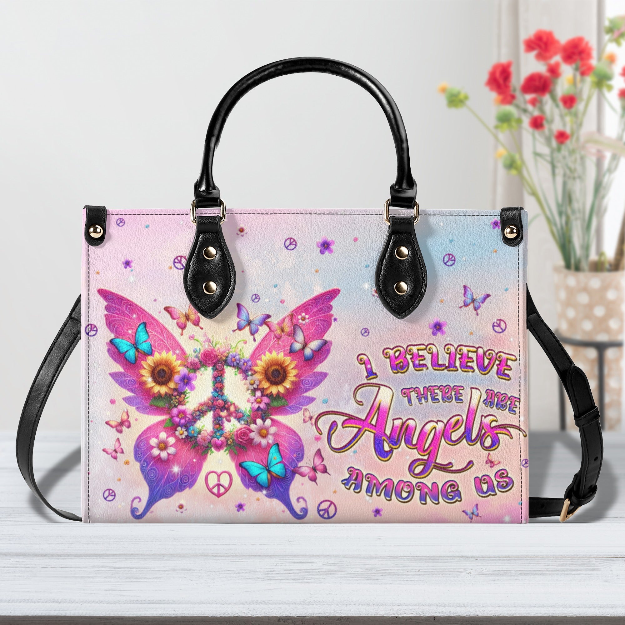 I BELIEVE THERE ARE ANGELS AMONG US WINGS LEATHER HANDBAG - TLPQ1210245