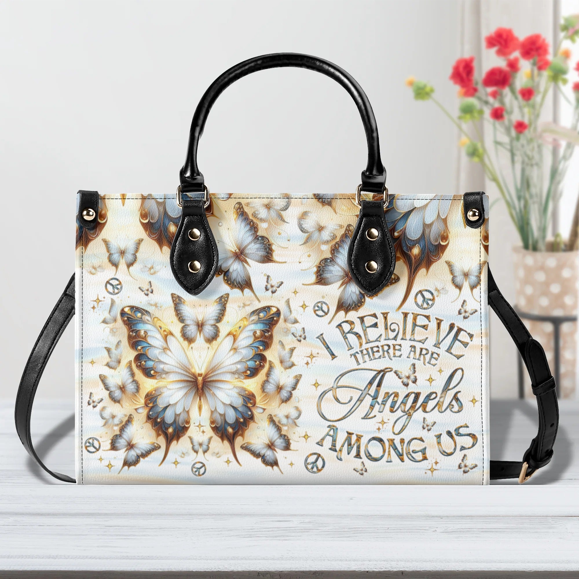 I BELIEVE THERE ARE ANGELS AMONG US BUTTERFLY   LEATHER HANDBAG - TLNO1110244