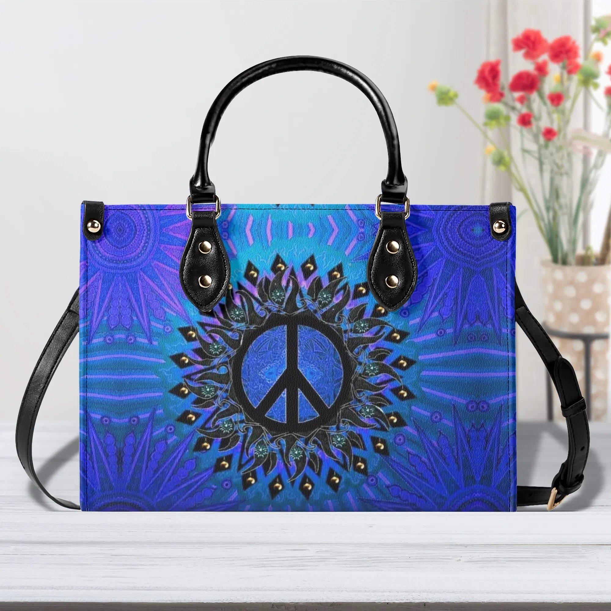 HIPPIE PEACE SYMBOL LEATHER HANDBAG - YHHG0310245