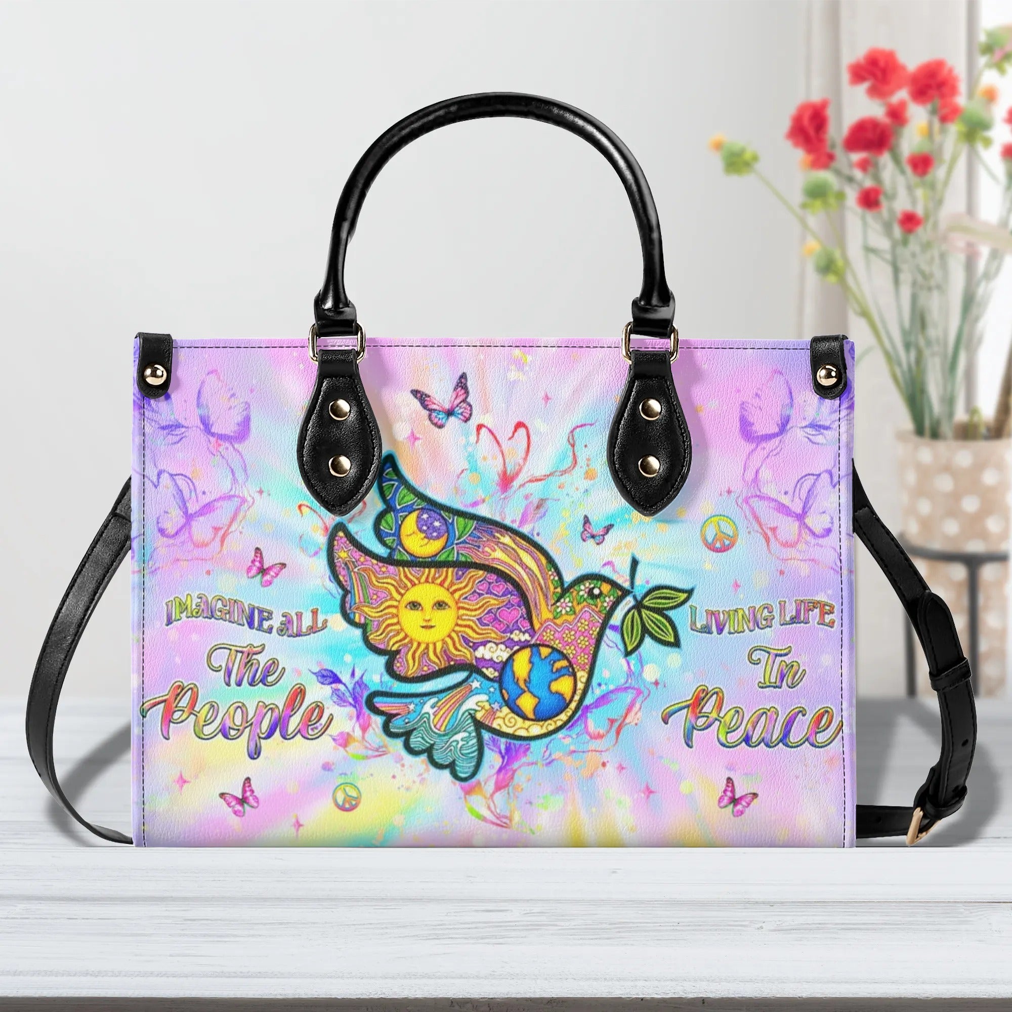 IMAGINE ALL THE PEOPLE LIVING LIFE IN PEACE LEATHER HANDBAG - YHHG0810244