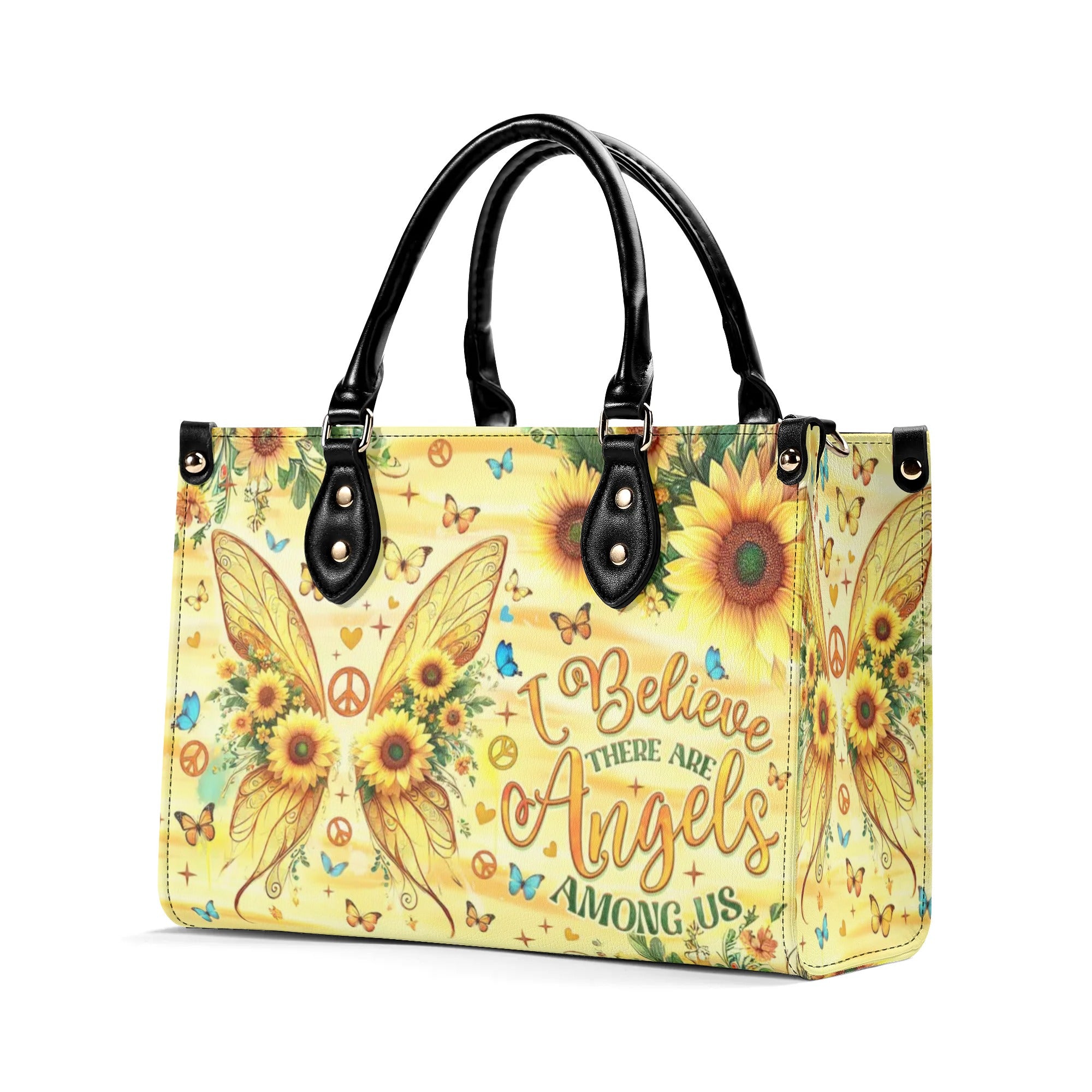 I BELIEVE THERE ARE ANGELS AMONG US WINGS LEATHER HANDBAG - TLNO1909244