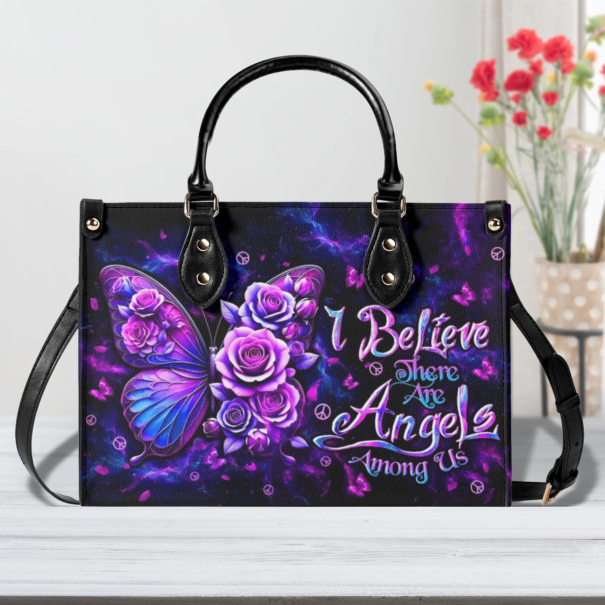 I BELIEVE THERE ARE ANGELS AMONG US BUTTERFLY   LEATHER HANDBAG - TLTW0810245