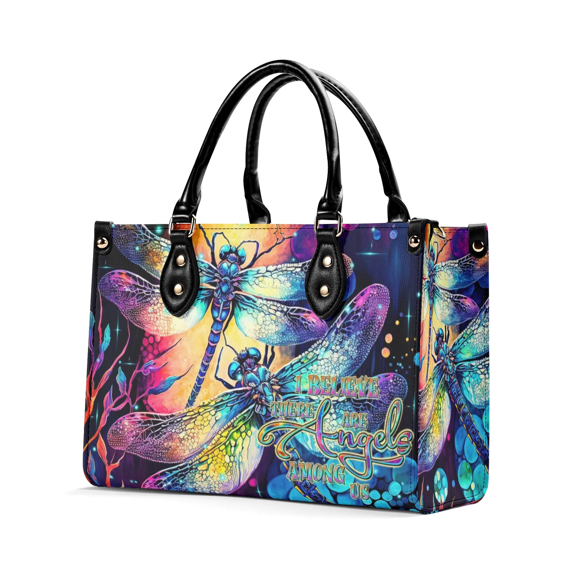 I BELIEVE THERE ARE ANGELS AMONG US DRAGONFLY LEATHER HANDBAG - TLTR0908245