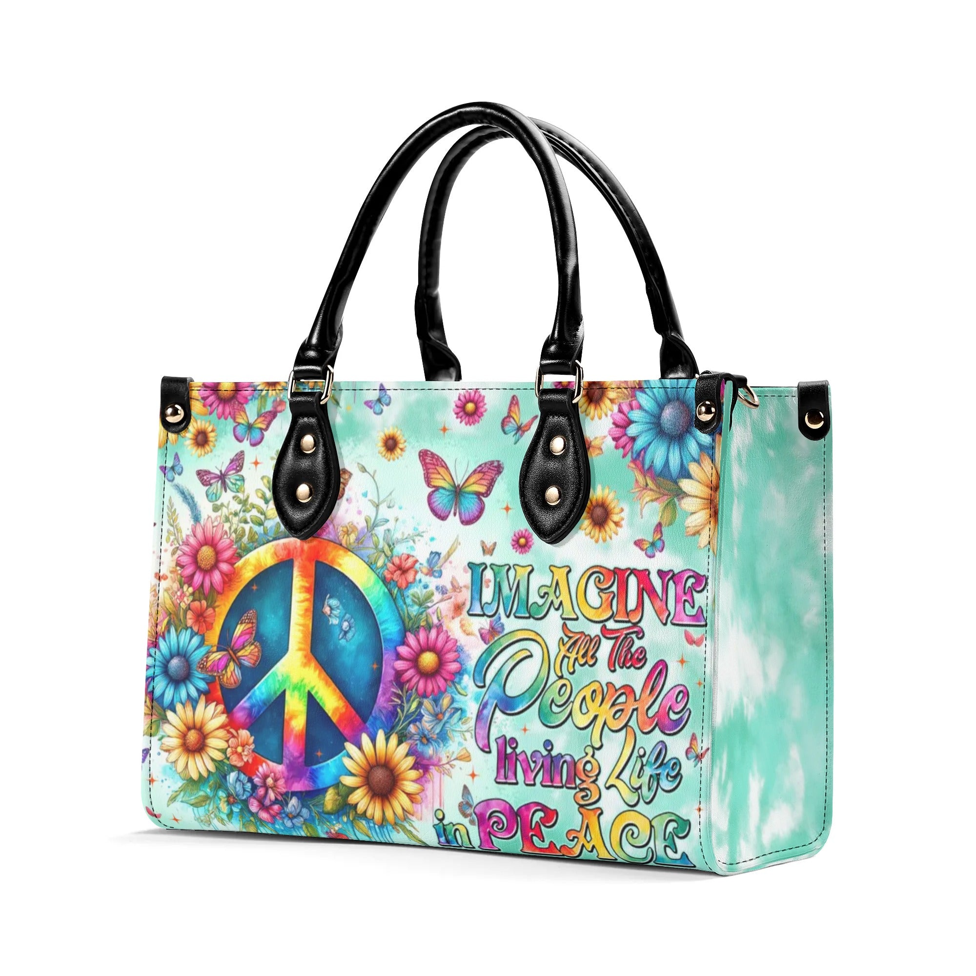 IMAGINE ALL THE PEOPLE LIVING LIFE IN PEACE LEATHER HANDBAG - TYTM2905241