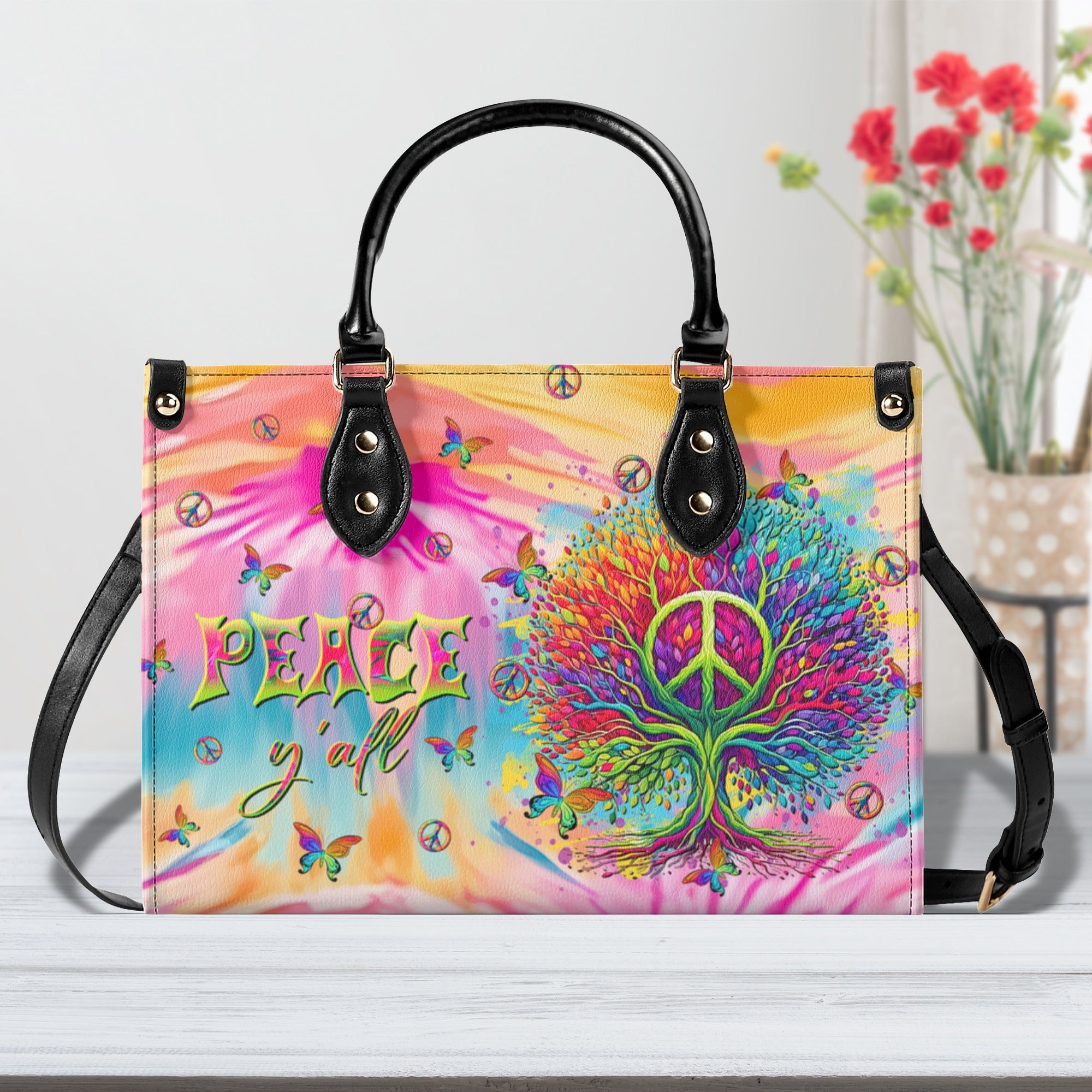 PEACE Y'ALL TREE OF LIFE  LEATHER HANDBAG - TLTR3010243