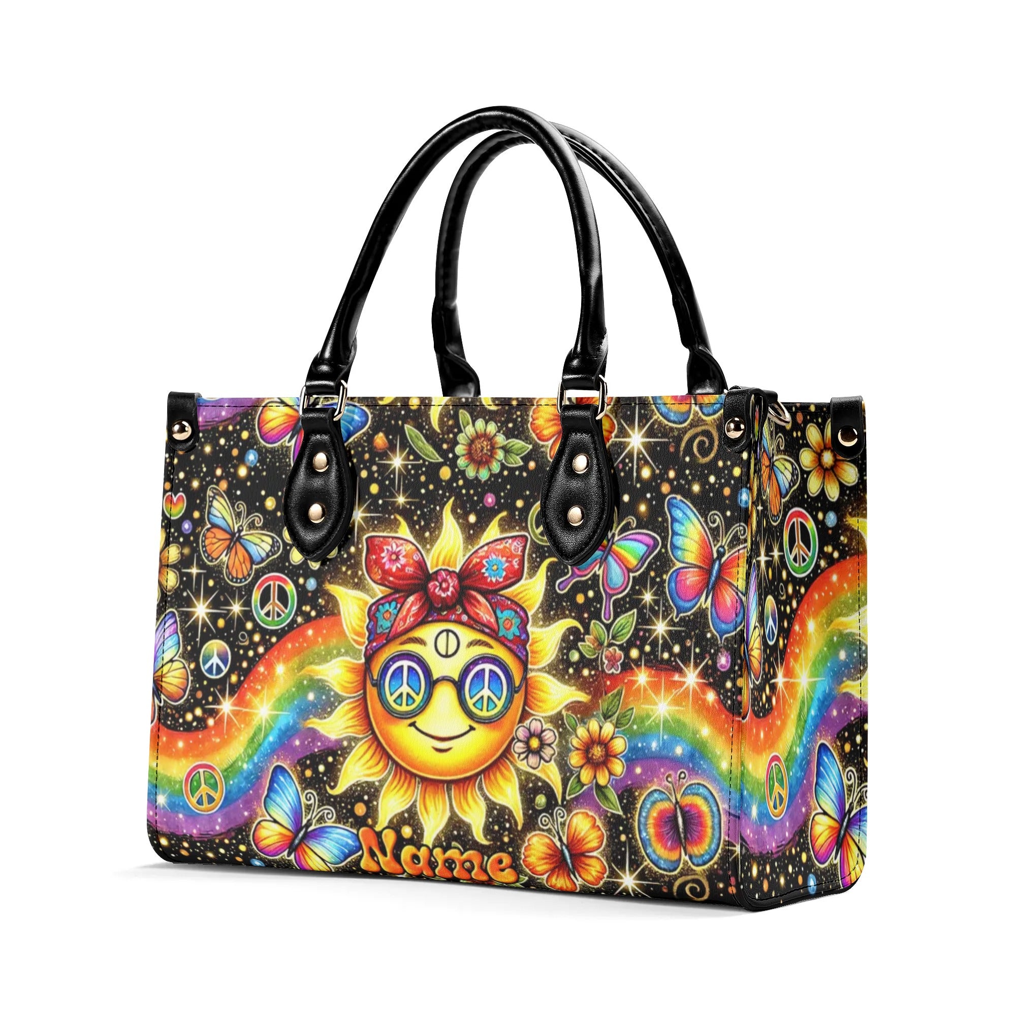 HIPPIE SUN AND RAINBOW LEATHER HAND BAG - TYTM2006242