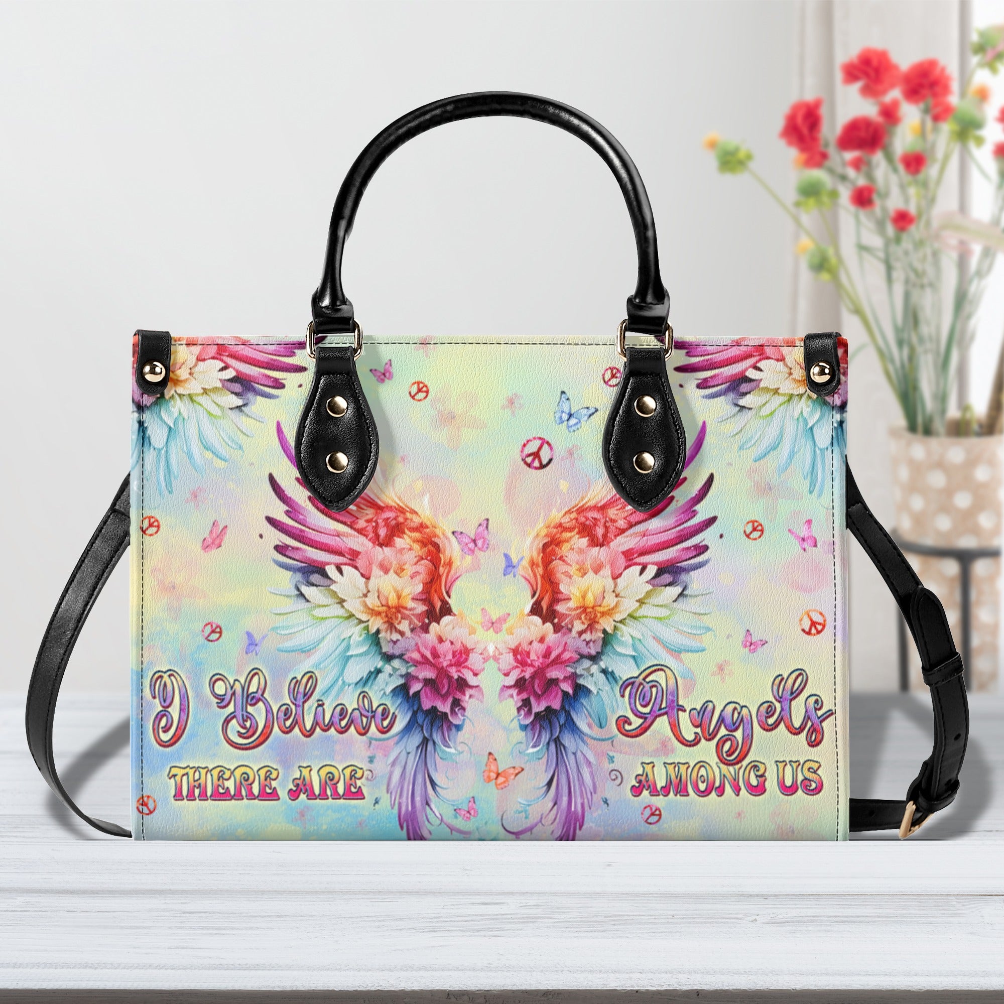 I BELIEVE THERE ARE ANGELS AMONG US WINGS LEATHER HANDBAG - TLPQ0211244