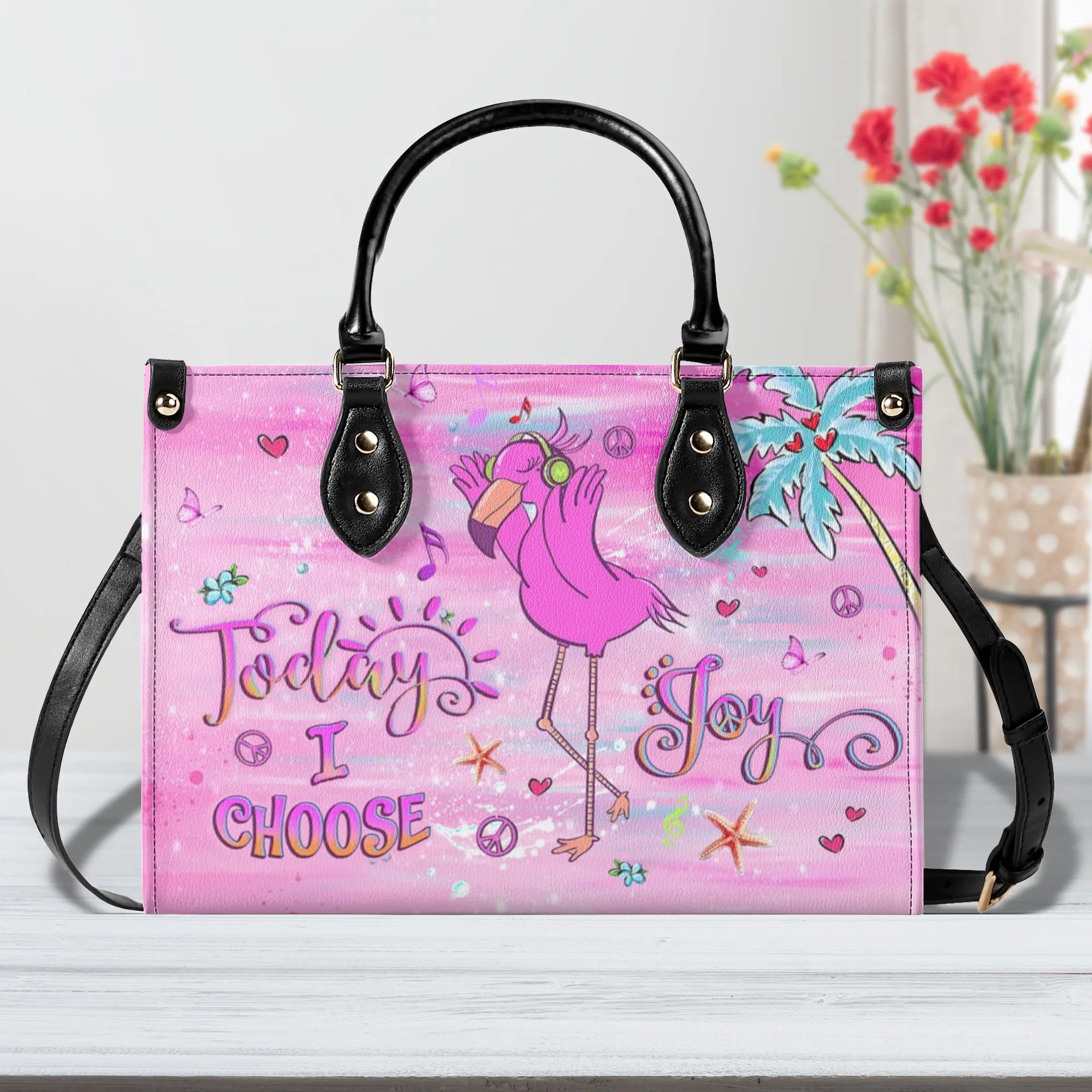 TODAY I CHOOSE JOY FLAMINGO LEATHER HANDBAG - YHLT0710244