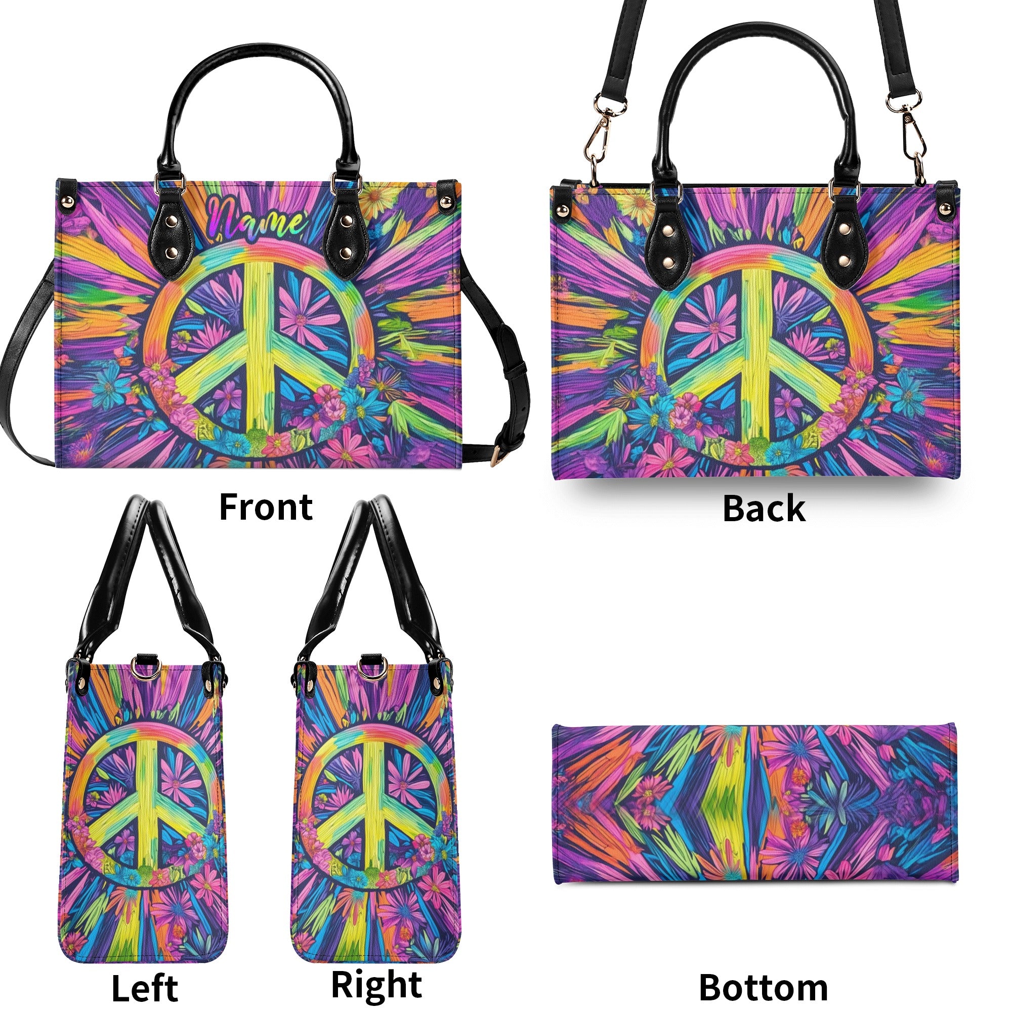 HIPPIE SOUL PEACE FLOWER  LEATHER HANDBAG - TLNZ0212245