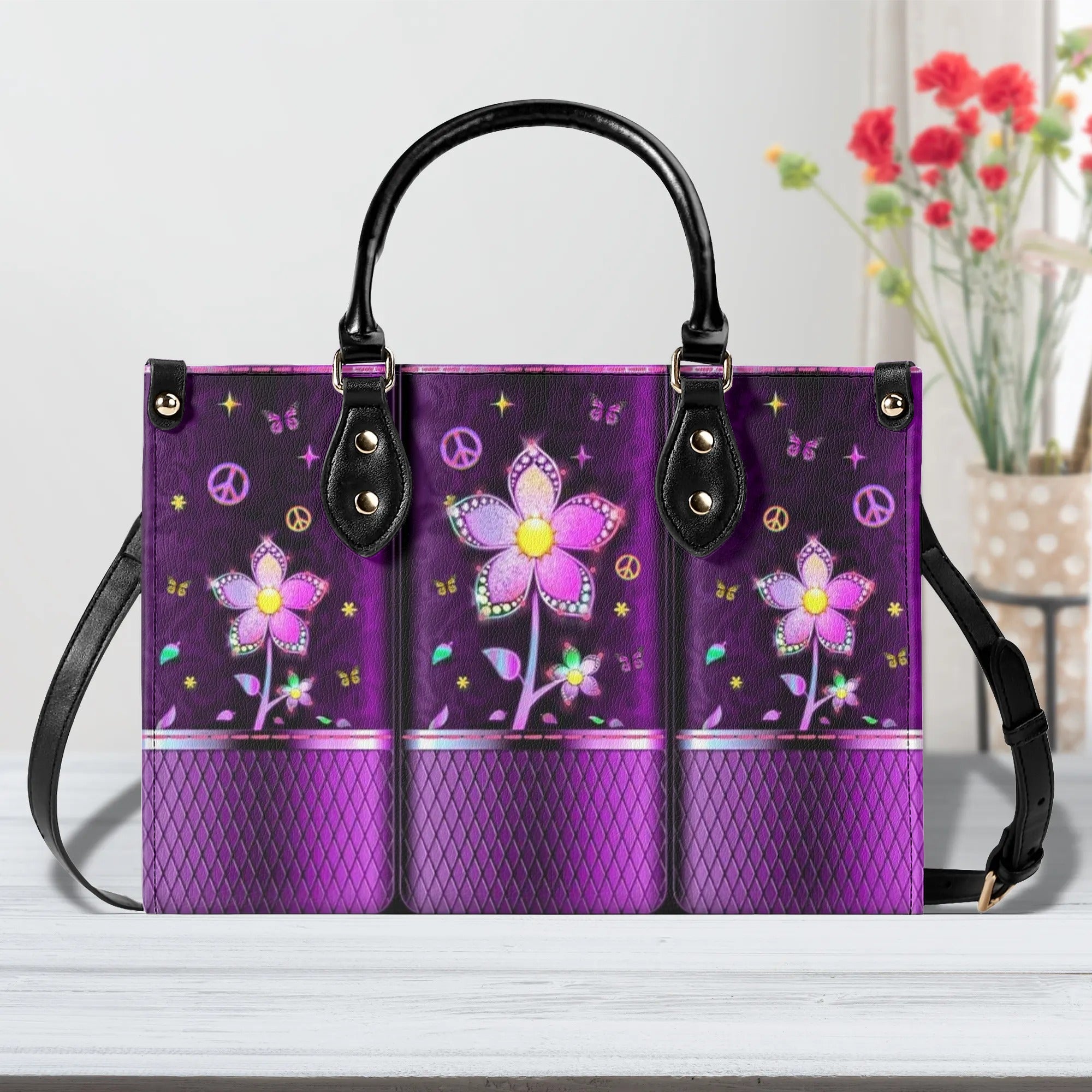 GLOWING FLOWER HIPPIE LEATHER HANDBAG - YHHG3107244