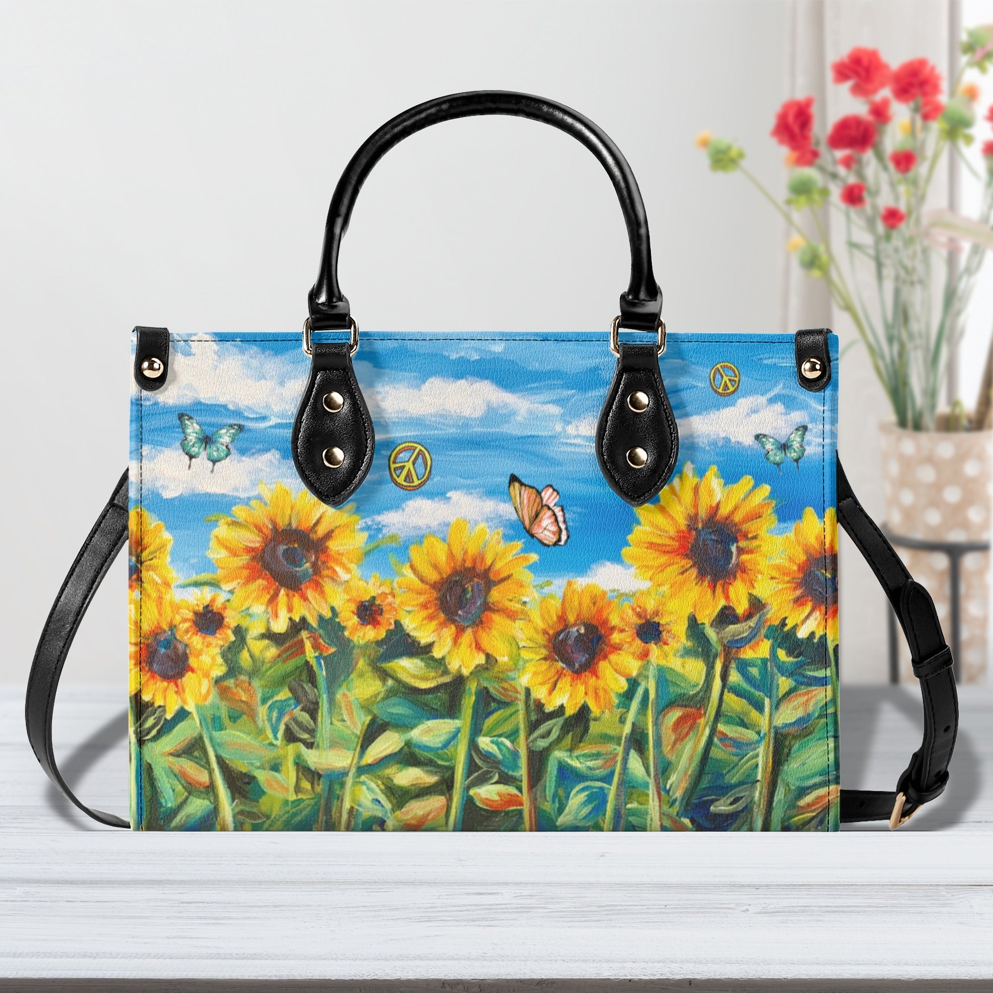 HIPPIE SUNFLOWERS LEATHER HANDBAG - YHHG0411244