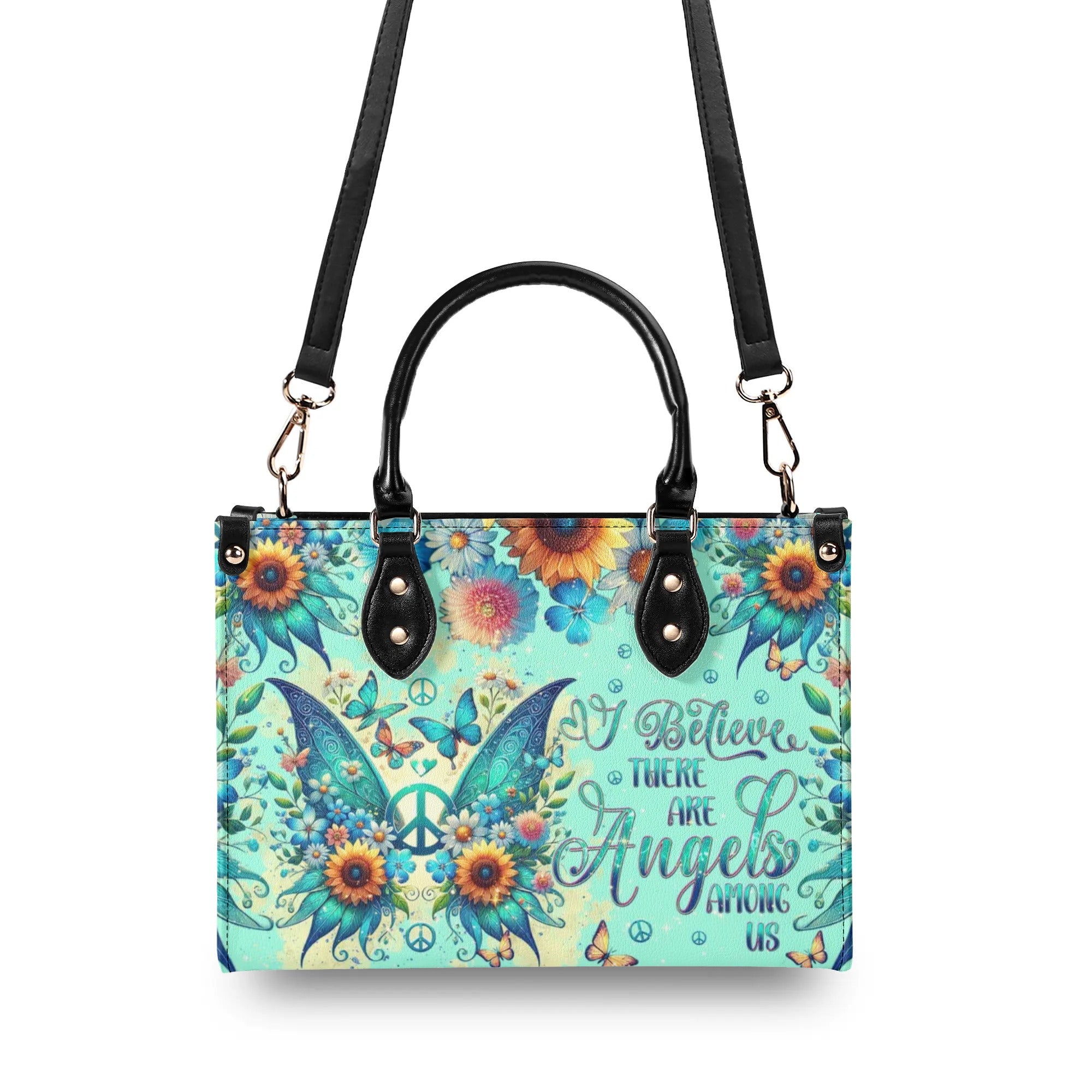 I BELIEVE THERE ARE ANGELS AMONG US WINGS LEATHER HANDBAG - TLNT1609243